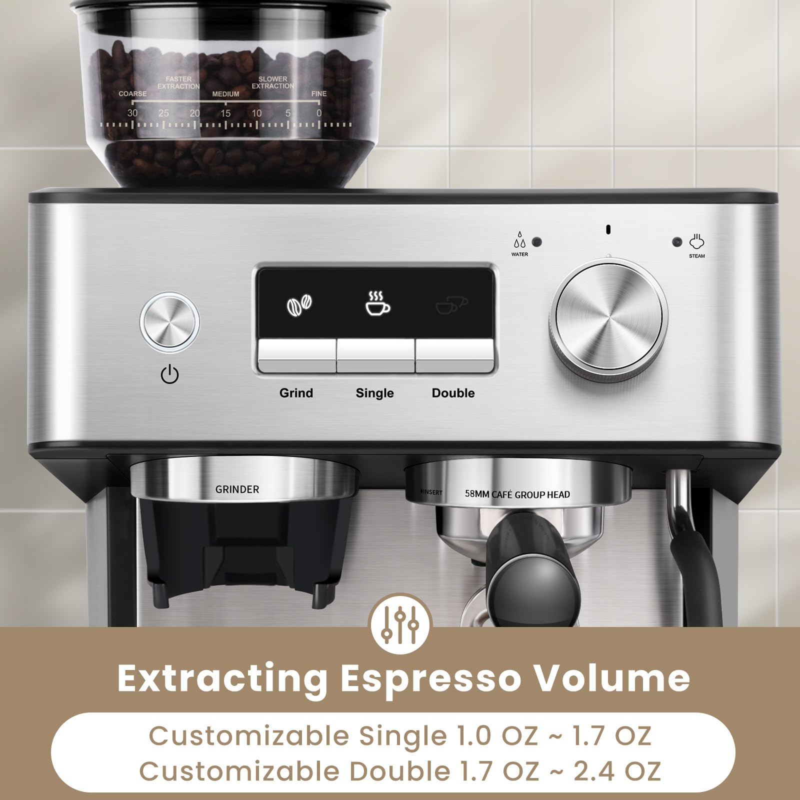 Gevi 20 Bar Espresso Machine with Built-in Grinder & Milk Frother - Professional Home Coffee Maker for Espresso, Cappuccino & Latte - 2.3L Large Water Tank (Perfect for Home Baristas & Coffee Lovers)