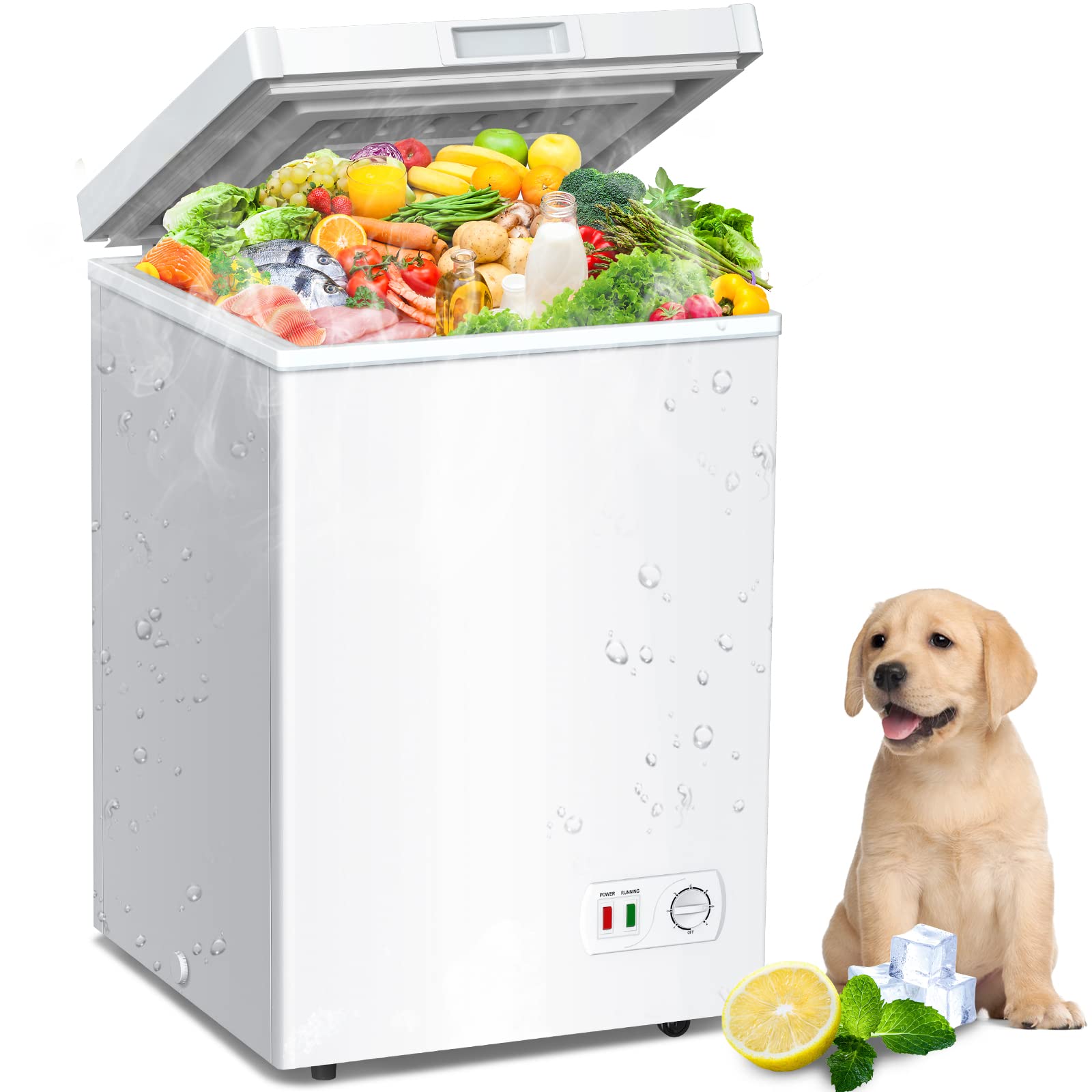LifePlus 3.5 Cubic Feet Compact Chest Freezer - Energy Efficient & Ultra Quiet Deep Freezer with Removable Basket, Wheels for Easy Mobility - Perfect for Storing Meat, Breast Milk, Frozen Foods in Home, Garage or Basement