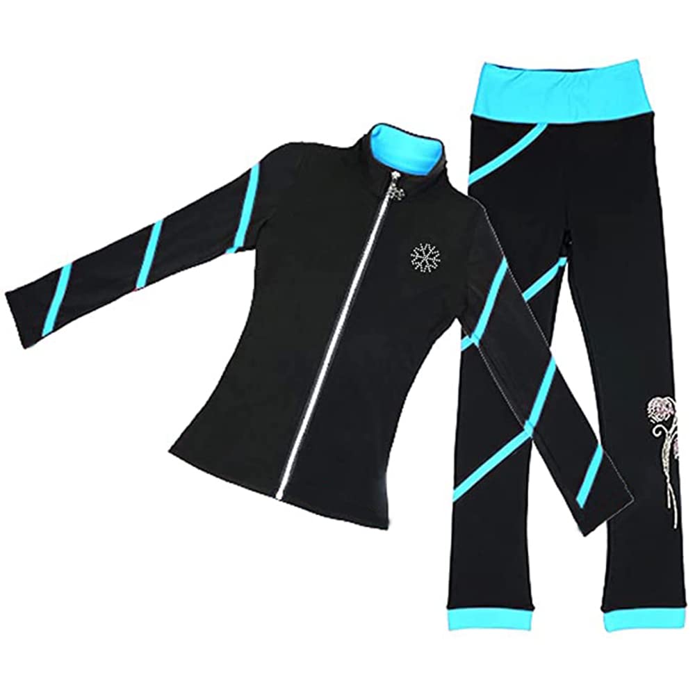 LIUHUO Women's Figure Skating Spiral Jacket & Fleece Pants Set - Warm Winter Training Outfit for Ice Skating, Yoga, and Outdoor Sports (Yellow)