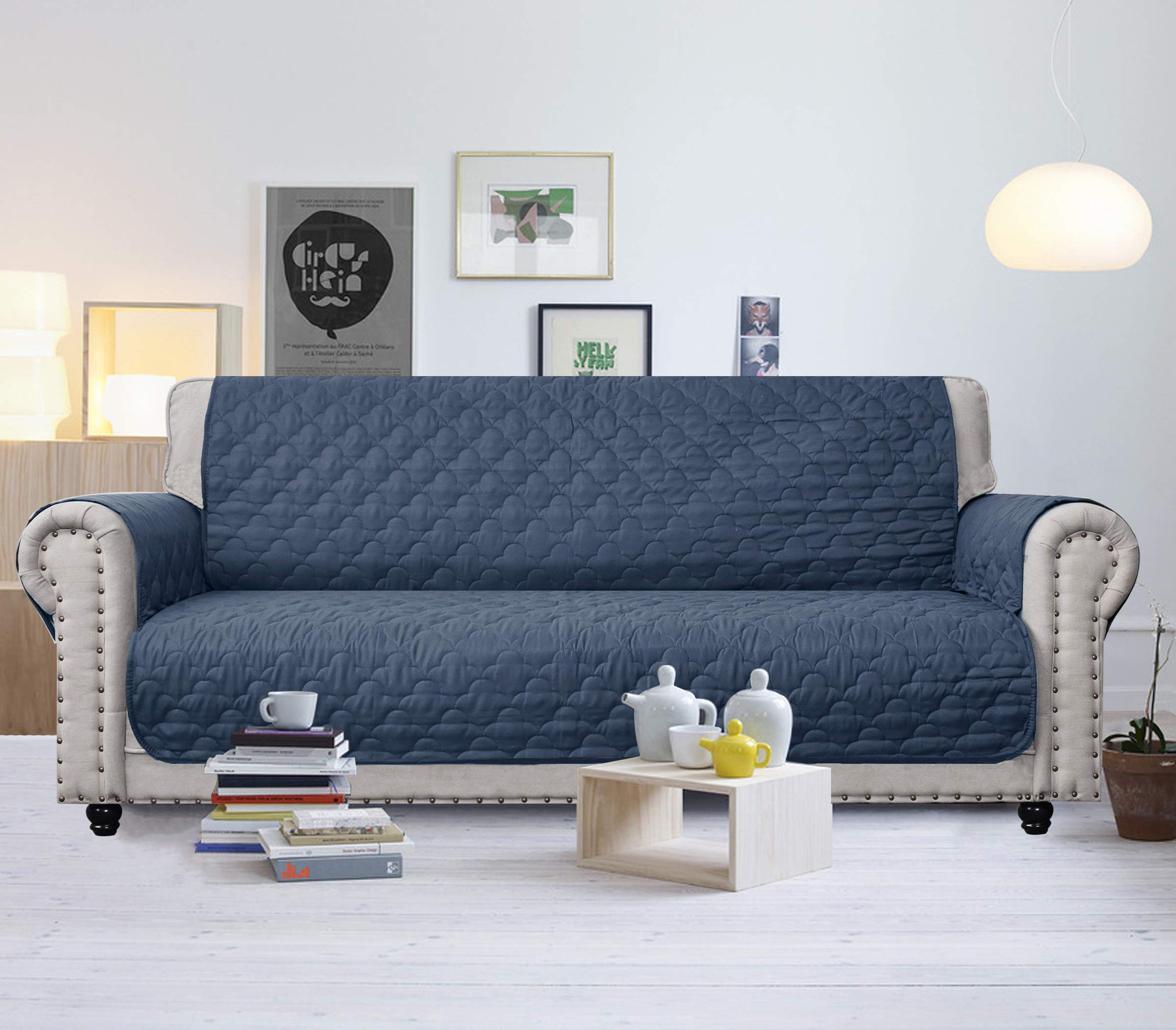 Non-Slip Waterproof Dog Sofa Cover - 100% Quilted Furniture Protector for Leather Couches & Pets (Blue, 68