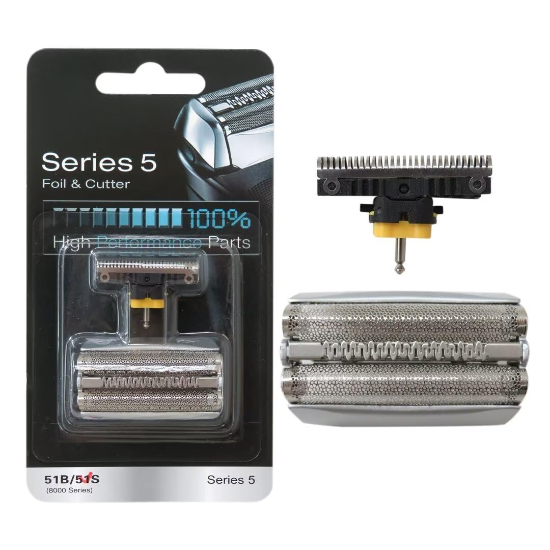 Original Braun Series 8000 51S Silver Replacement Shaver Foil & Cutter Head - Compatible with WaterFlex 8795, 8581, 8583, 8585, 8588, 8590, 8781, 8783, 8790 - Perfect for Wet/Dry Shaving at Home or Travel