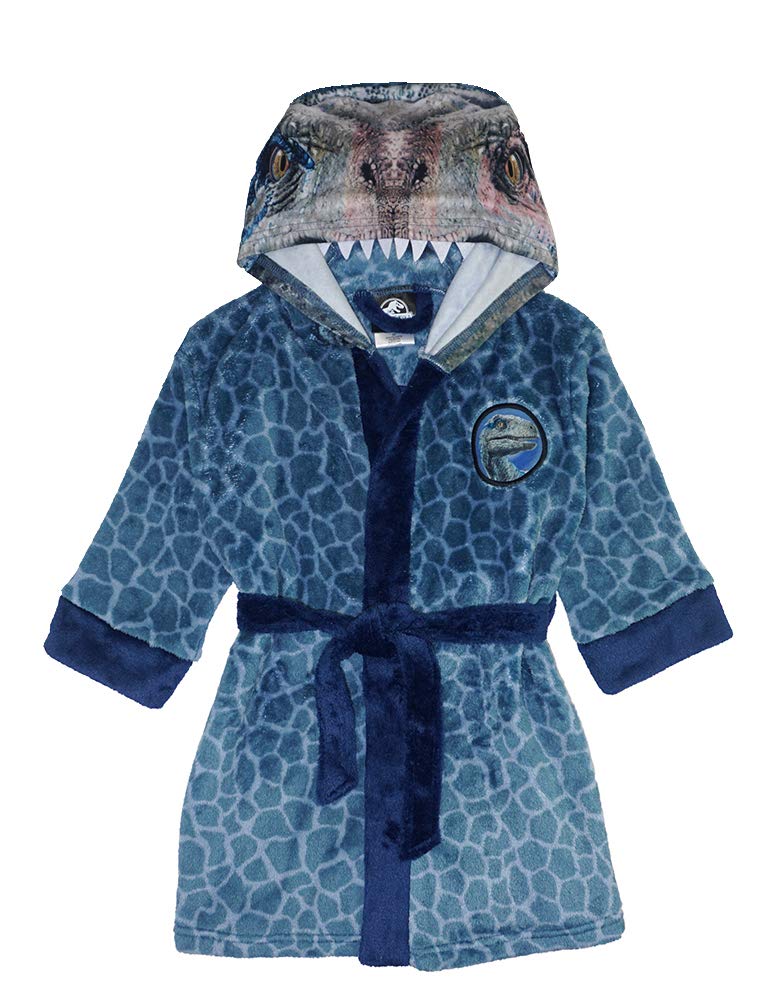 Jurassic World Boys Dinosaur Blue Raptor Fleece Robe - Cozy Kids Pajamas for Movie Nights & Dinosaur Themed Birthday Parties