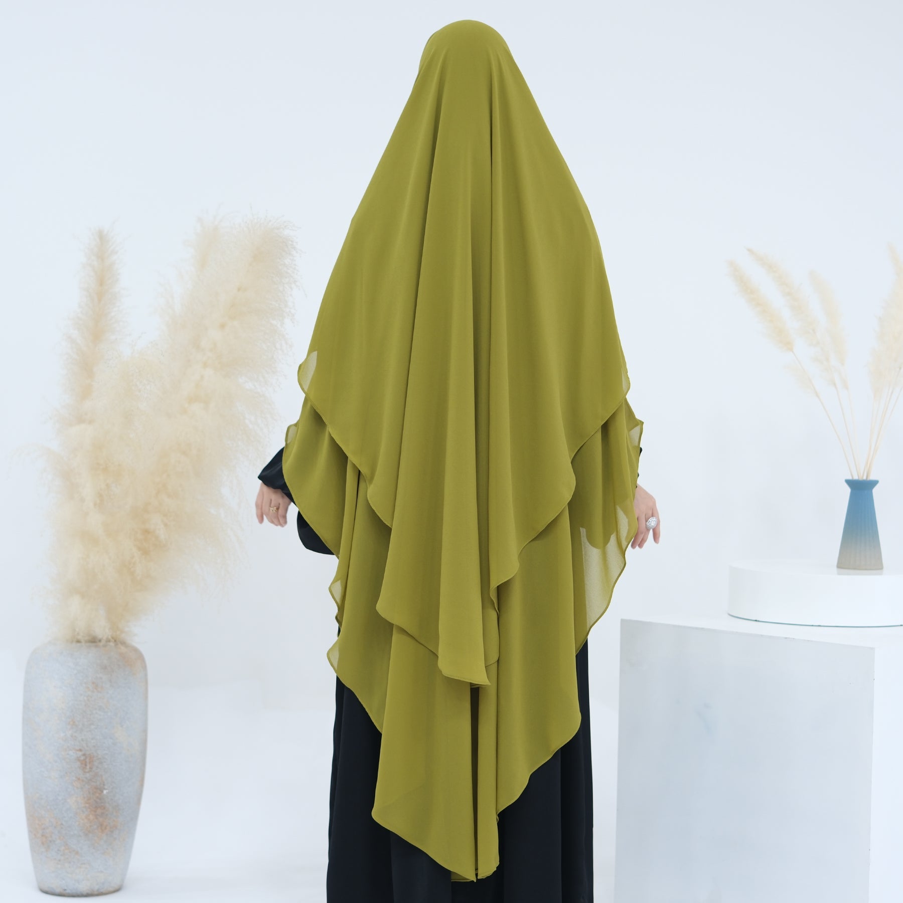 2 Layer Maxi Chiffon Khimar Scarf - Lemon Yellow Muslim Prayer Hijab Shawl for Women, Perfect for Daily Wear, Prayer & Special Occasions