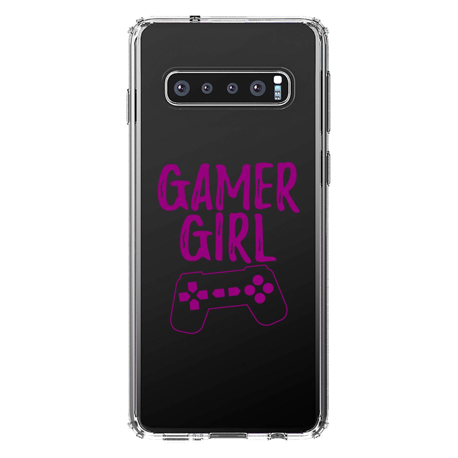 **Shockproof Clear Hybrid Case for Samsung Galaxy S10+ Plus (6.4 Inch) - TPU Bumper & Acrylic Back with Tempered Glass Screen Protector - Gamer Girl Design - Perfect for Gaming & Daily Protection**