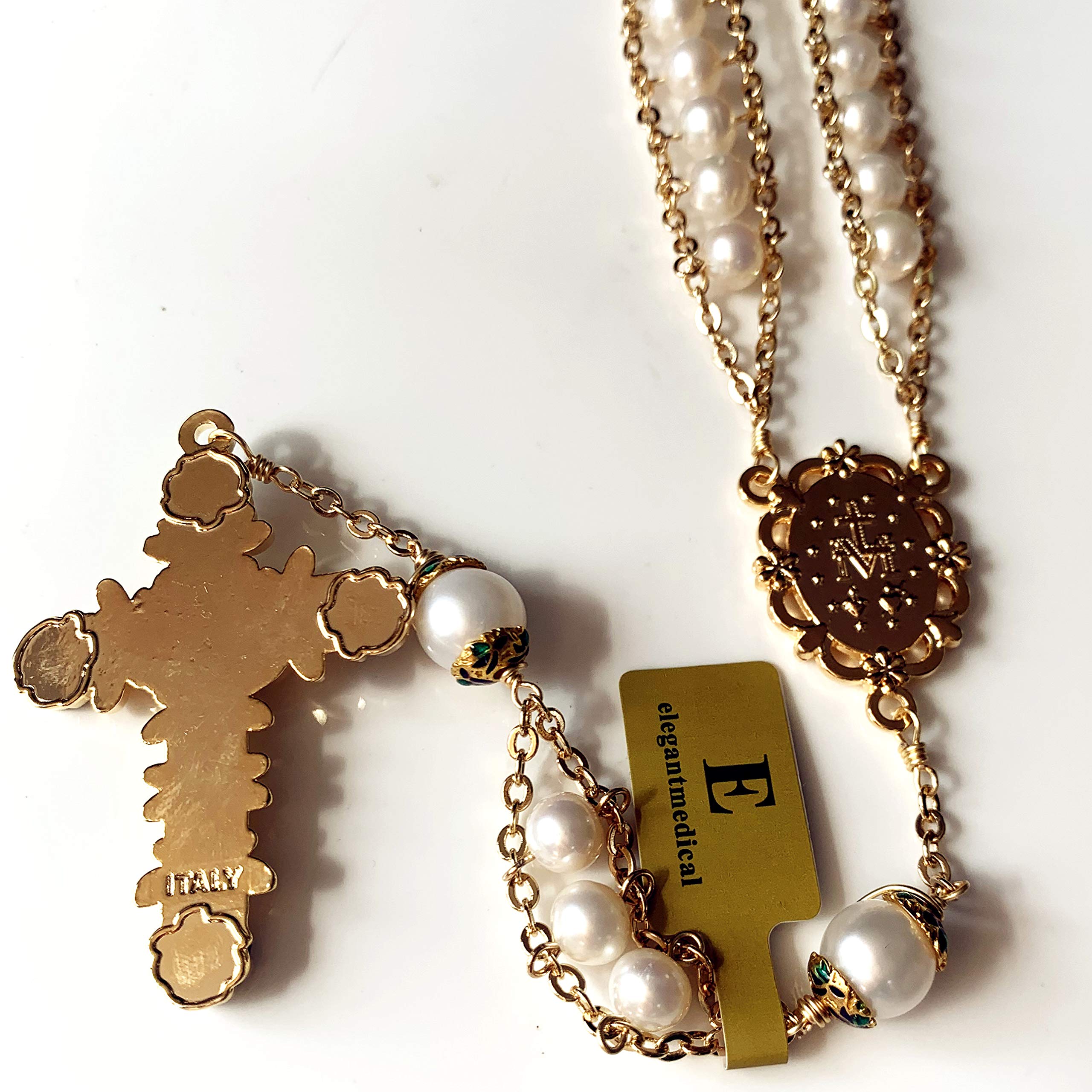 18K Gold-Plated Pearl Rosary Necklace for Catholic Prayer