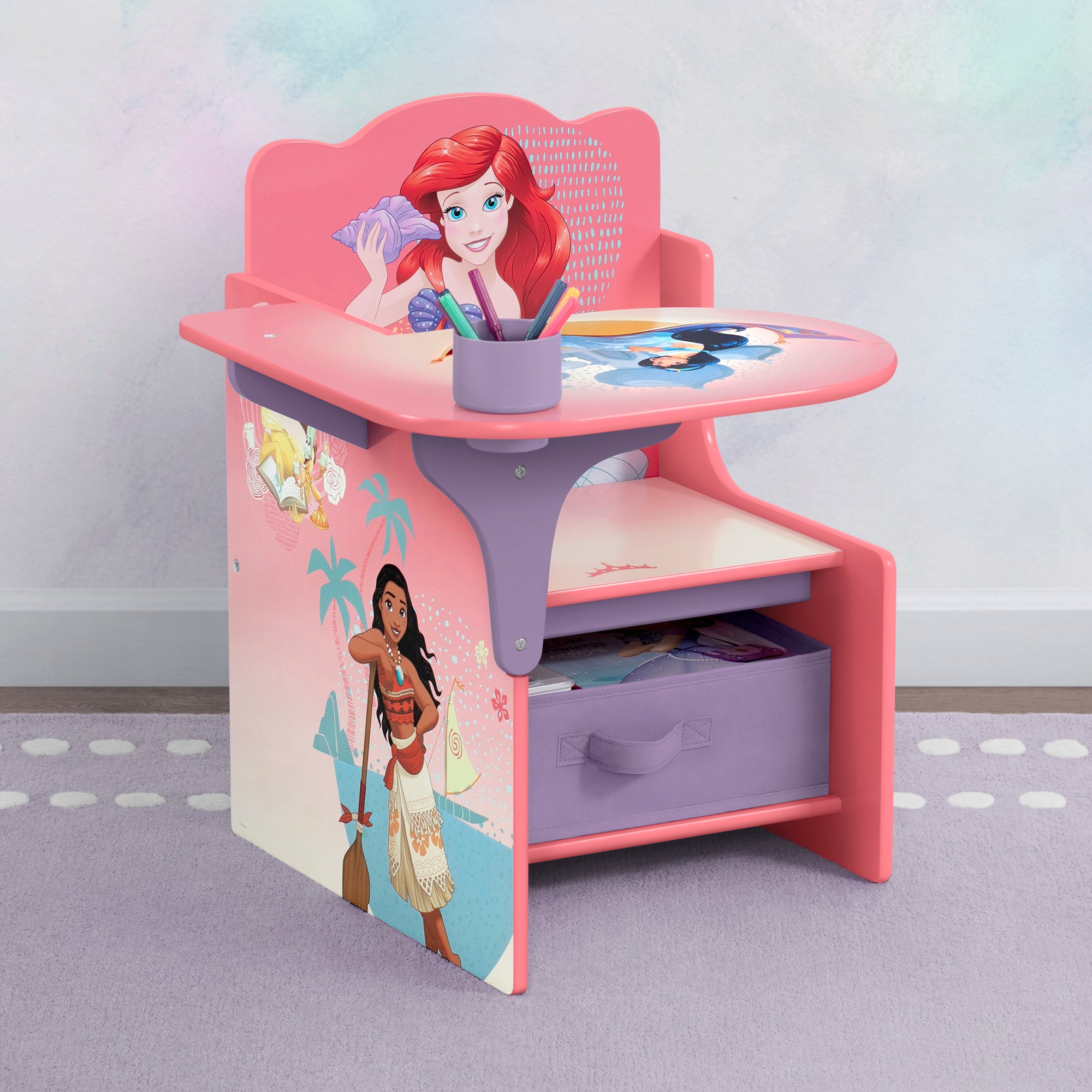 Princess Chair Desk with Storage Bin - Kids Study Table & Organizer for Bedroom, Playroom & Homeschooling - Perfect for Reading, Drawing & Homework