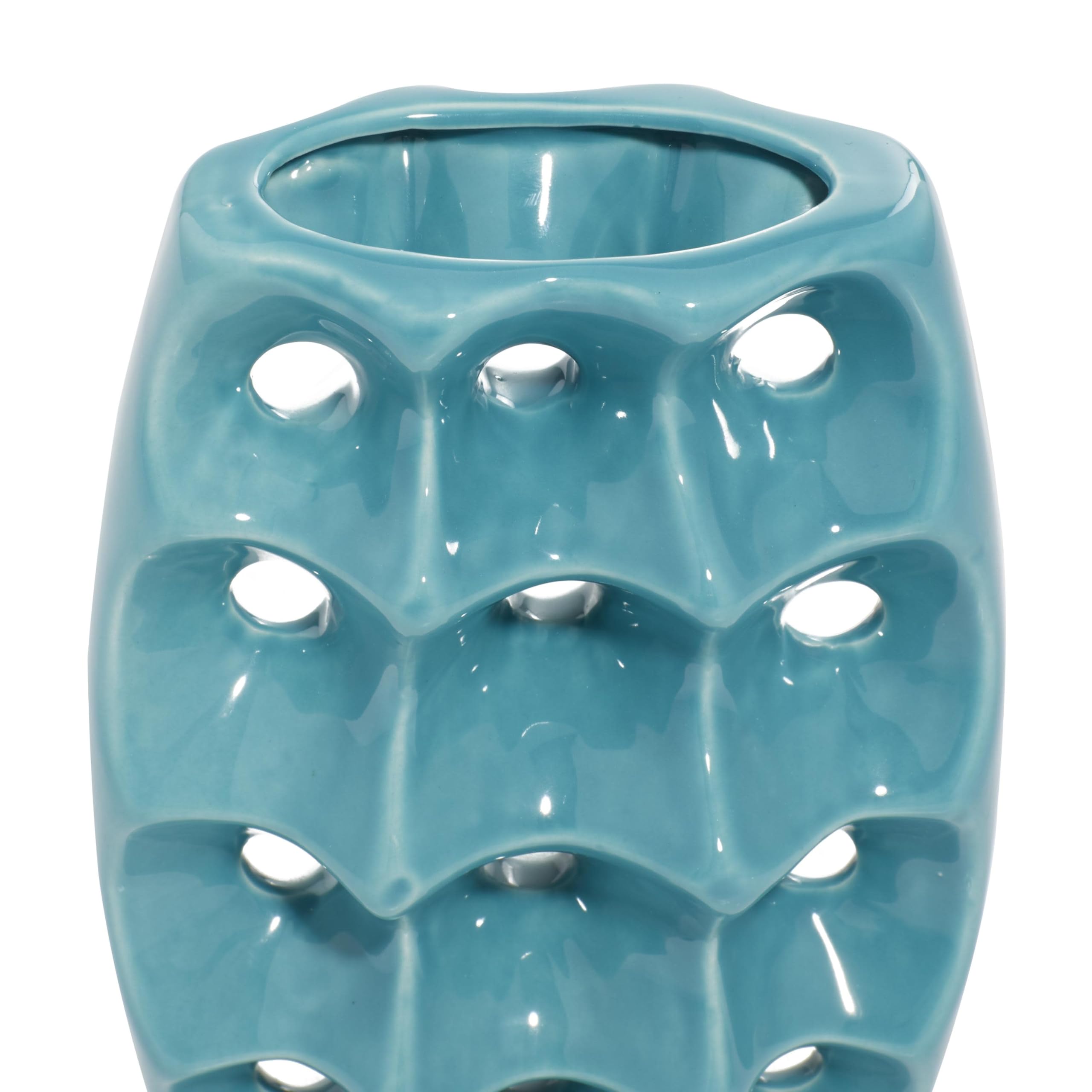 Deco 79 Ceramic Vase Set of 3 - Blue Handcrafted Home Decor Centerpiece with Unique Patterns (5