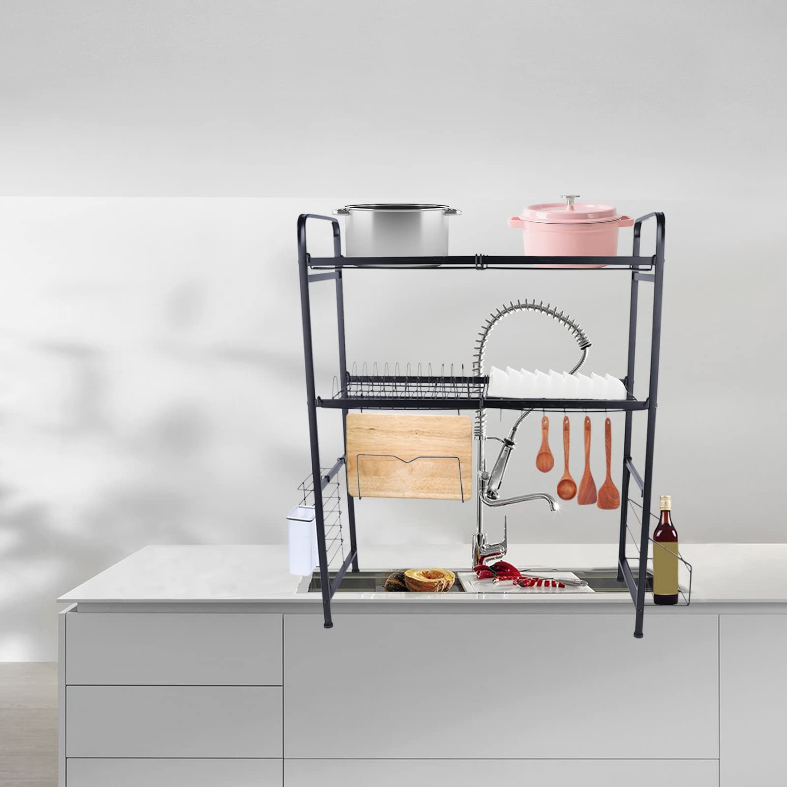 Premium 2-Tier Dish Drying Rack with Utensil Holder, Cutting Board Storage & Cup Organizer - Space Saving Kitchen Countertop Organizer for Above Sink Dish Drainer | Perfect for Small Kitchens, Apartments & RV Living