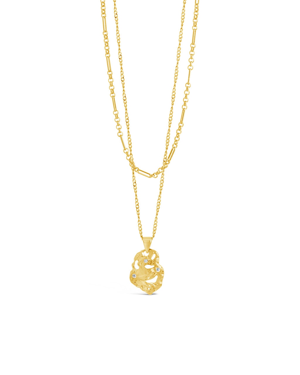 Roslyn CZ Molten Metal Charm Layered Necklace - Elegant Layered Pendant Jewelry for Women | Perfect for Date Night, Party & Everyday Wear