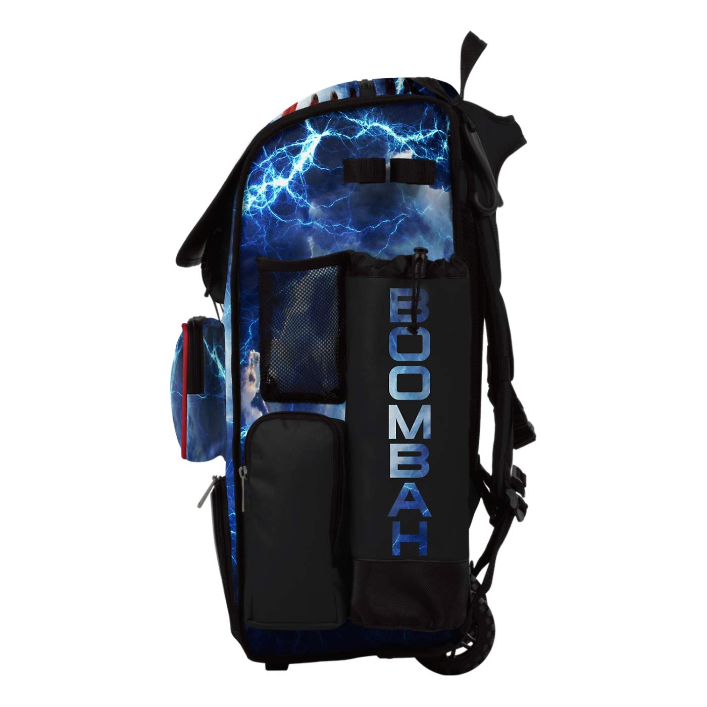 Boombah Superpack Hybrid Rolling Bat Bag - Wheeled & Backpack Baseball Equipment Bag in Black/Red/White - Perfect for Baseball Tournaments & Team Travel