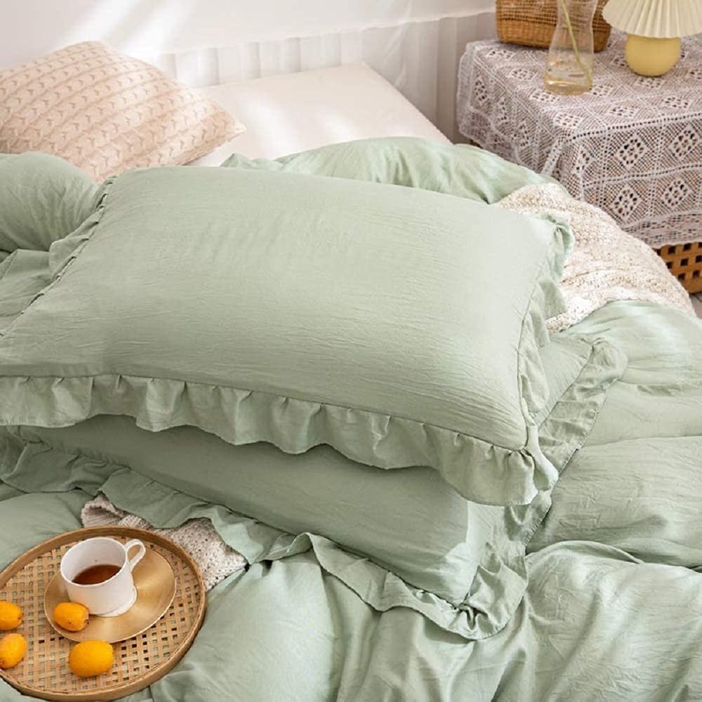 Sage Green Ruffled Duvet Cover - Queen/Twin/King Bedding Set for Cozy Bedrooms