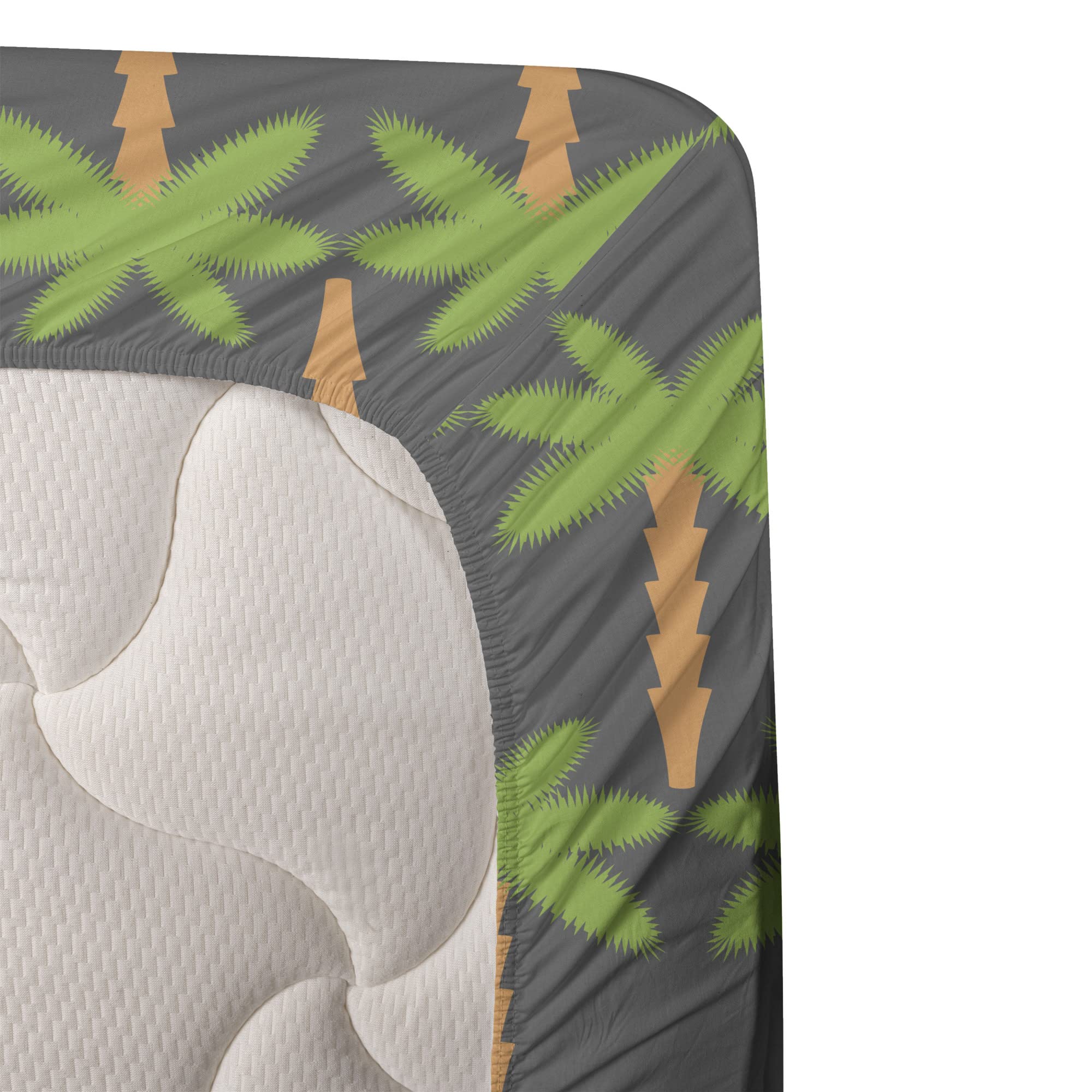 Ambesonne Exotic Tropical Palm Tree Bed Sheet Set - King Size 4-Piece Bedding with Fitted Sheet, Flat Sheet & Pillowcases - Hawaiian Nature Inspired Grey Lime Green Design - Perfect for Beach House, Vacation Home & Tropical Themed Bedrooms