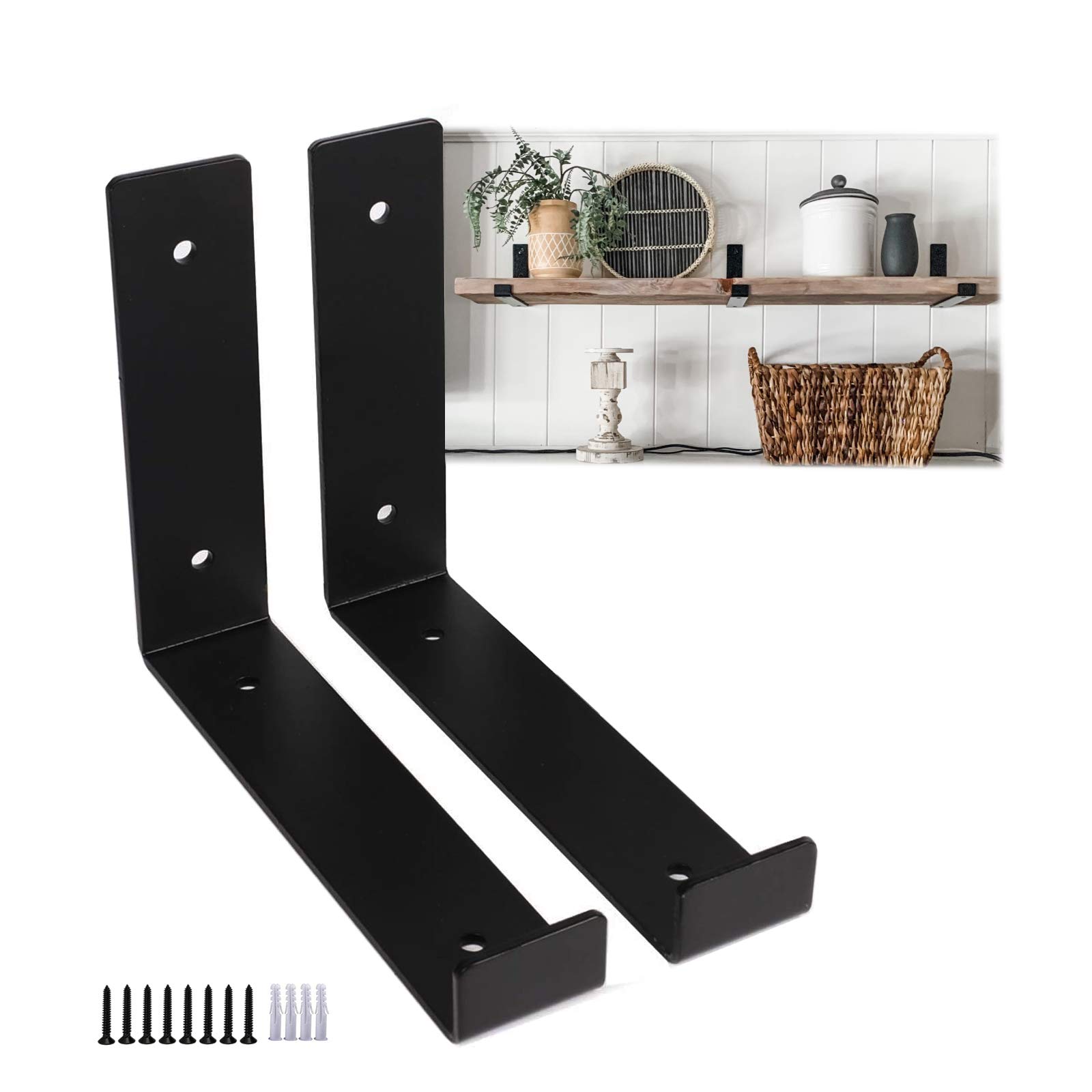 2Pcs Heavy Duty Shelf Brackets - 15cm Rustic Metal Floating Shelf Supports with Screws, Industrial Iron Wall Mounted Brackets for Shelving, Closet, Furniture - Perfect for Home, Office & Vintage Decor
