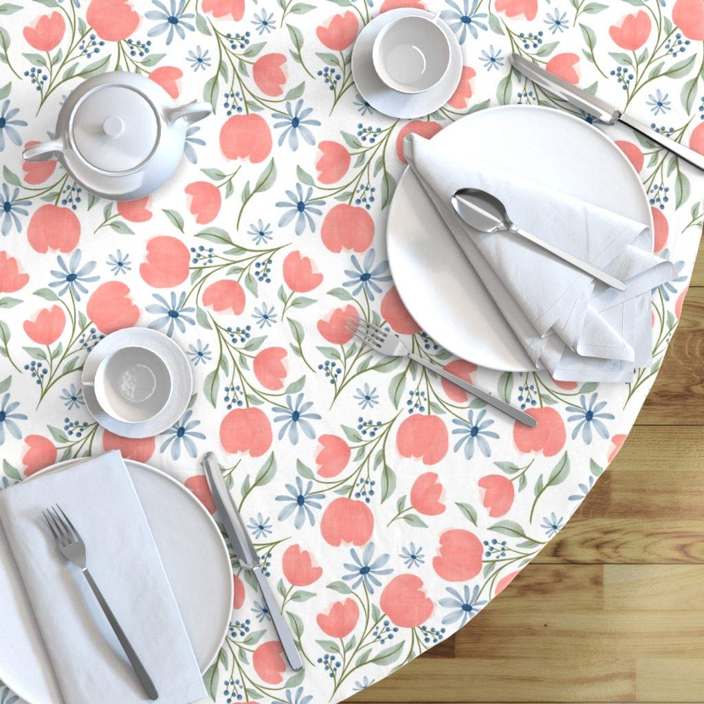Custom Vintage Watercolor Floral Printed Cotton Sateen Tablecloth 90