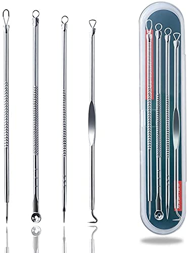 Professional Blackhead Remover Kit - 4-Piece Stainless Steel Comedone Extractor & Acne Needle Tool Set with Storage Case | Perfect for Facial Cleansing, Pore Treatment & At-Home Skincare Routine