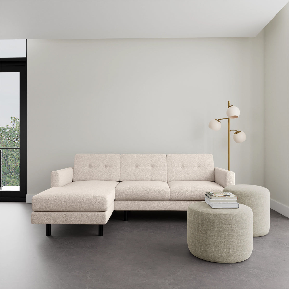Conrad Boucle Left Chaise Sofa - Modern Upholstered Sectional Couch for Living Room, Lounge & Home Decor