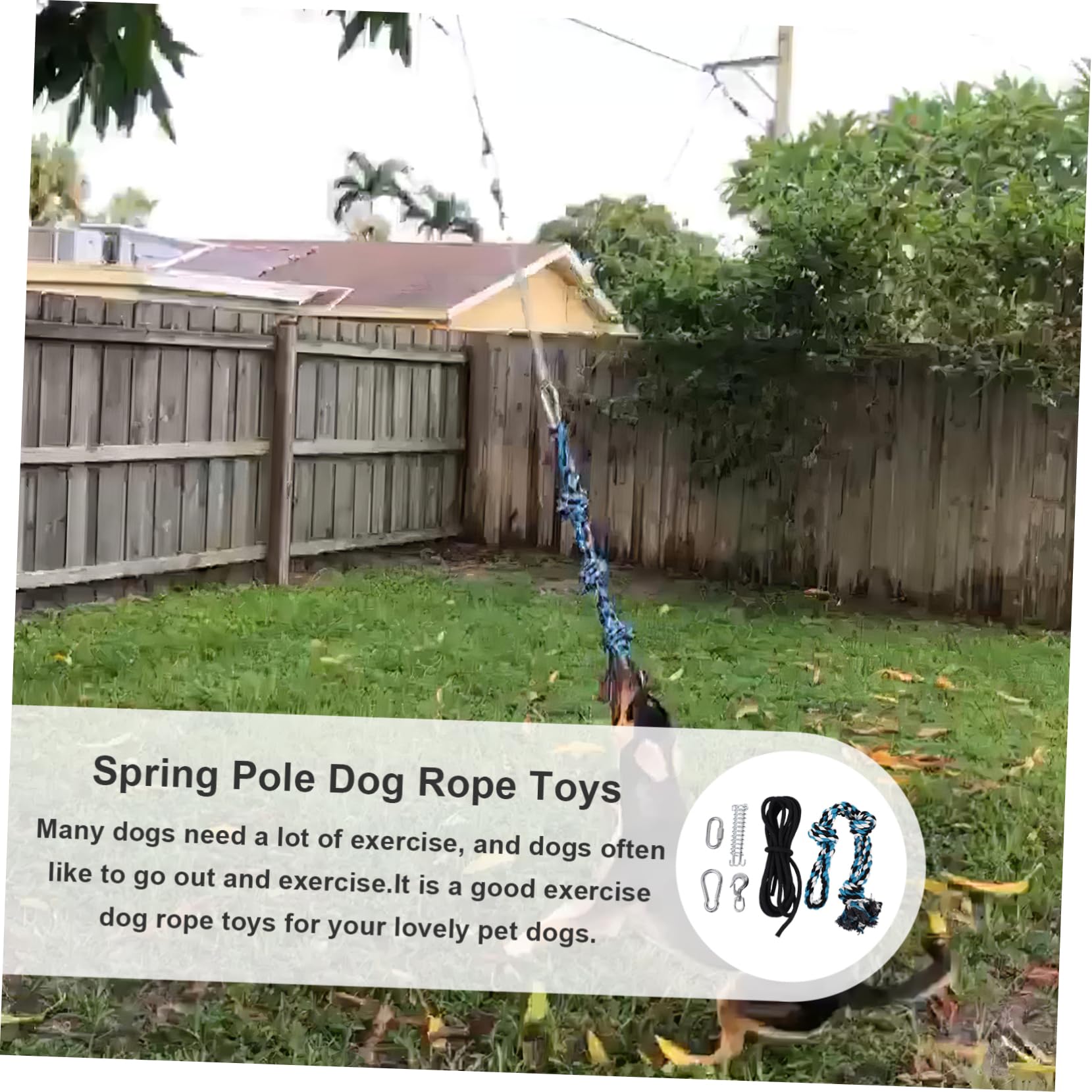 Hemp Spring Pole for Dogs - Durable Pet Spring Pole Rope Toy for Large & Small Dogs - Outdoor Dog Exercise Equipment for Backyard Training & Play