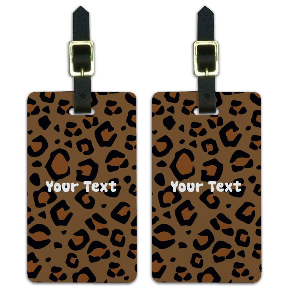Custom 1 Line Leopard Print Luggage Tags - Set of 2 Personalized Animal Print ID Cards for Suitcases, Bags & Backpacks - Perfect for Travel, Vacation & Airport Identification