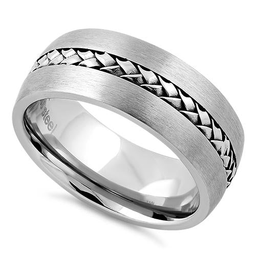 Stainless Steel Braided Satin Finish Center Band Ring for Women - Elegant Stackable Jewelry for Everyday Wear, Wedding, Anniversary & Special Occasions