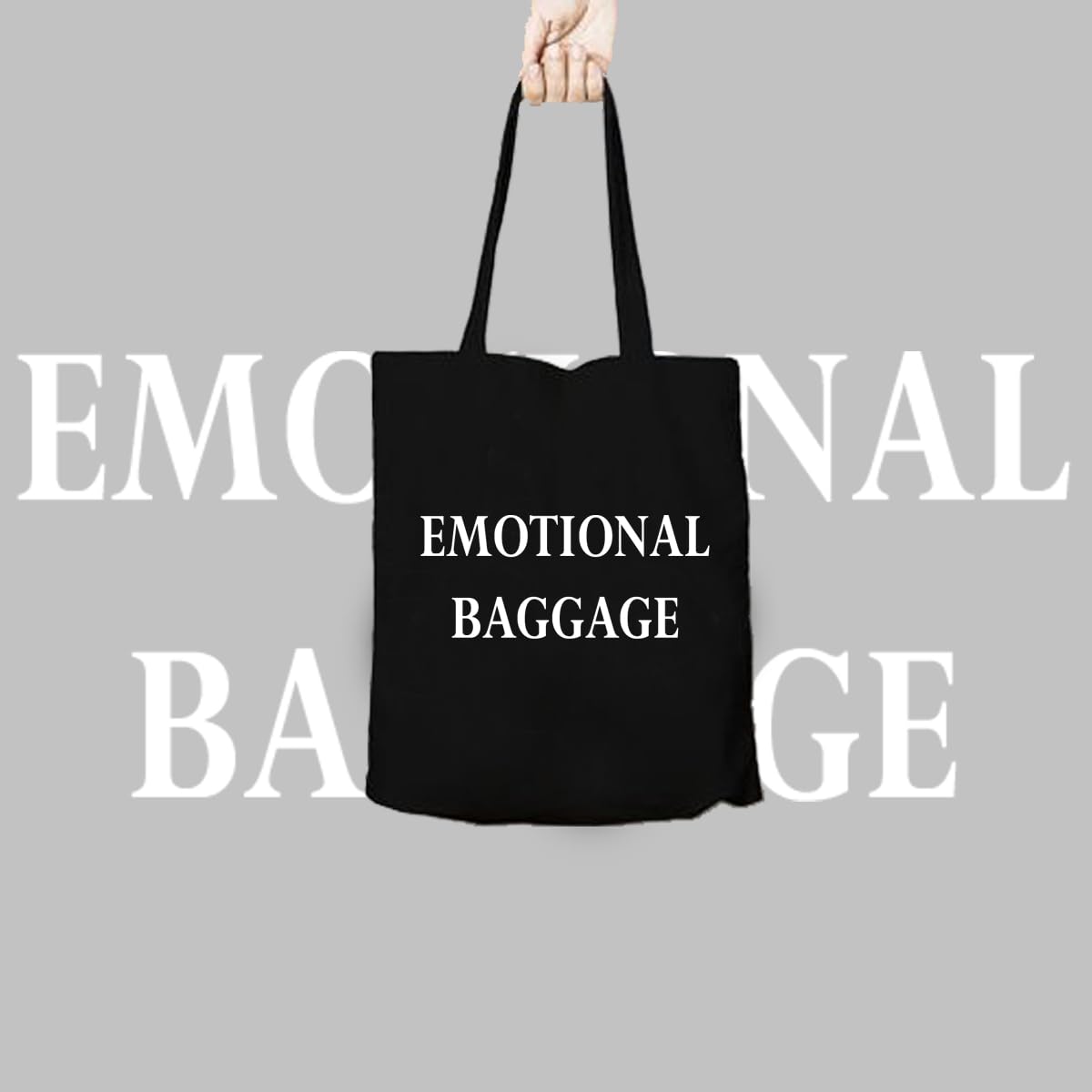 Black Canvas Tote Bag for Women - Printed Cotton Handbag with Emotional Baggage Design | Durable Multipurpose Purse for Work, School & Shopping | Cute Casual Shoulder Bag for Girls