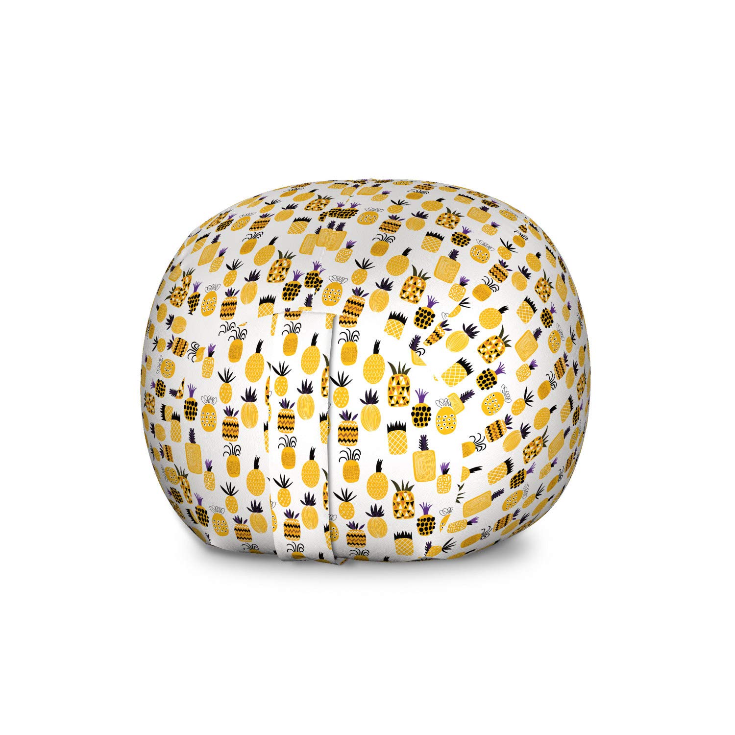 Ambesonne Yellow Storage Toy Bag Chair - Large Washable Stuffed Animal Organizer with Summertime Pineapple Beach Fruit Doodle Pattern | Kids Room Decor, Playroom Storage, Beach Chair for Toddlers