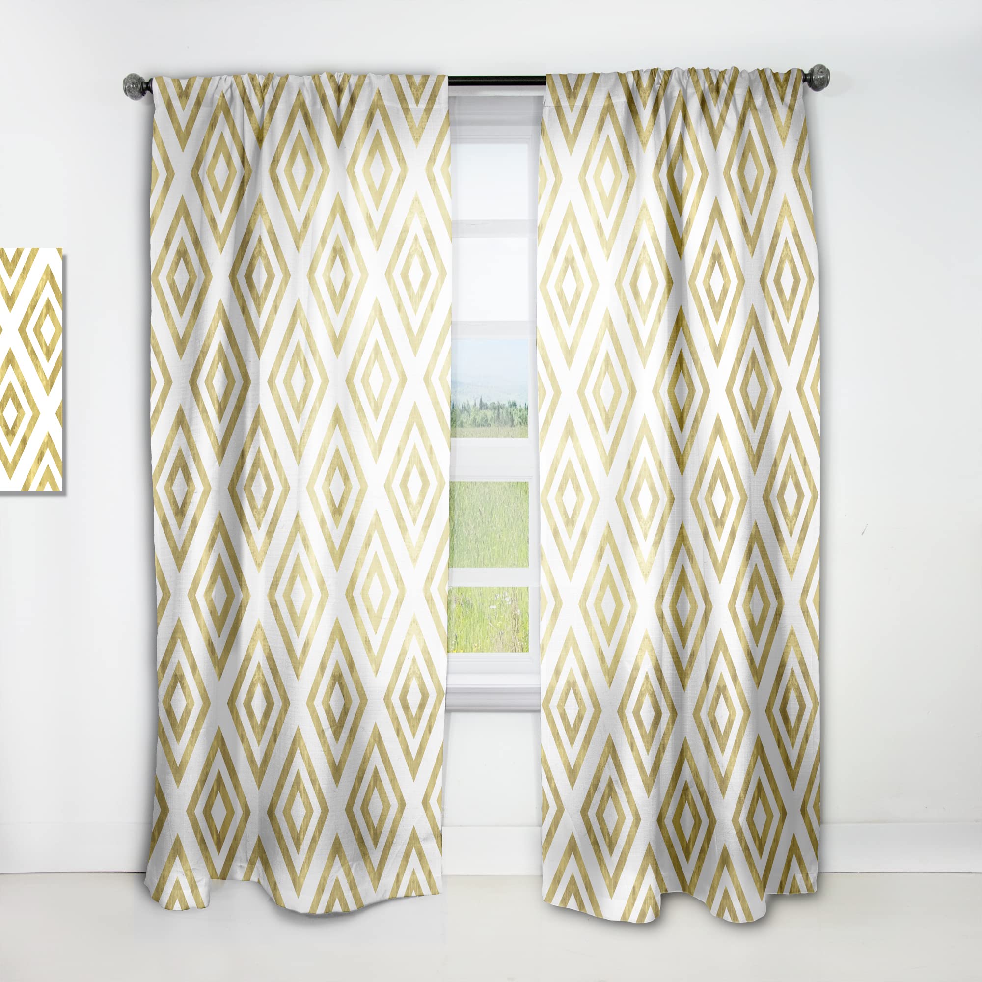 DesignQ White & Gold Pattern Thermal Insulated Curtains - Single Panel 52x63 Inches - Elegant Window Drapes for Bedroom & Living Room - Perfect for Home Decor, Light Control & Energy Efficiency