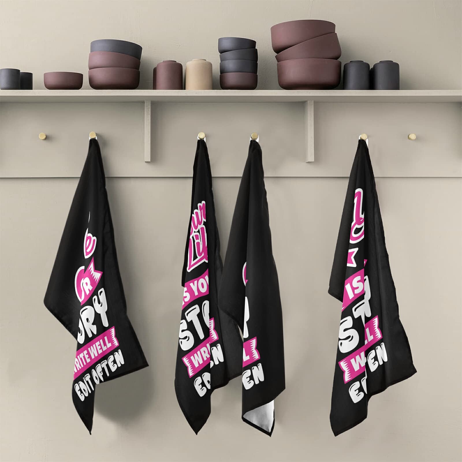 Breast Cancer Awareness Pink Ribbon Dish Towel Set - 1 Polyester Kitchen Towel with Hanging Loop, Waffle Weave Dishcloth & Hemmed Napkin for Hand Drying, Bar Cleaning & Tea Time - Perfect for Kitchen, Dining & Home Decor
