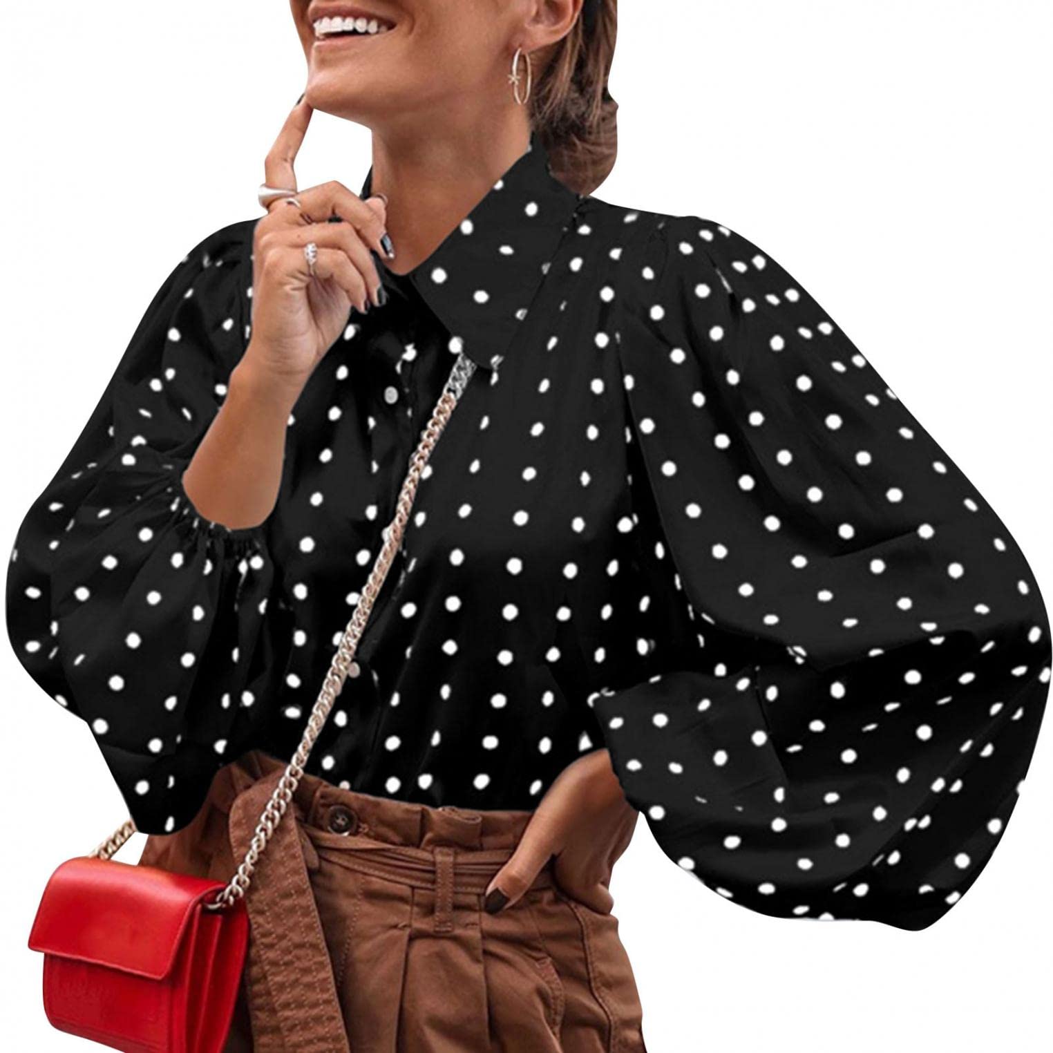 Women's Casual Long Sleeve Blouse - Floral Dot Print Ruffle T-Shirt for Spring Summer Autumn Seasons | Loose Fit Bell Sleeve Tops for Work, Date Night & Vacation Outfits