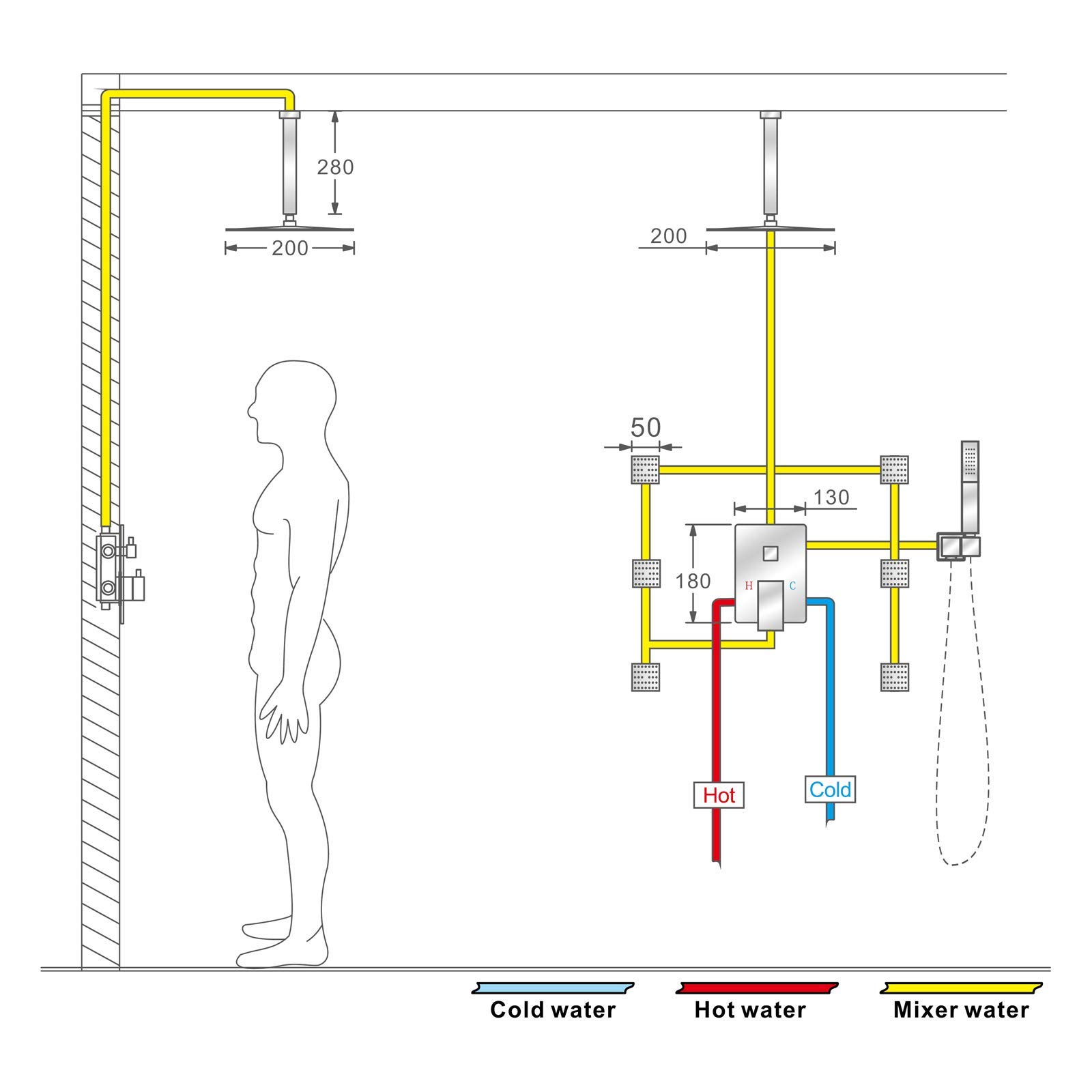 10 Inch Ceiling Mounted Rain Shower System with Body Jets & Handheld Spray - Chrome Bathroom Shower Set for Luxurious Spa Experience at Home