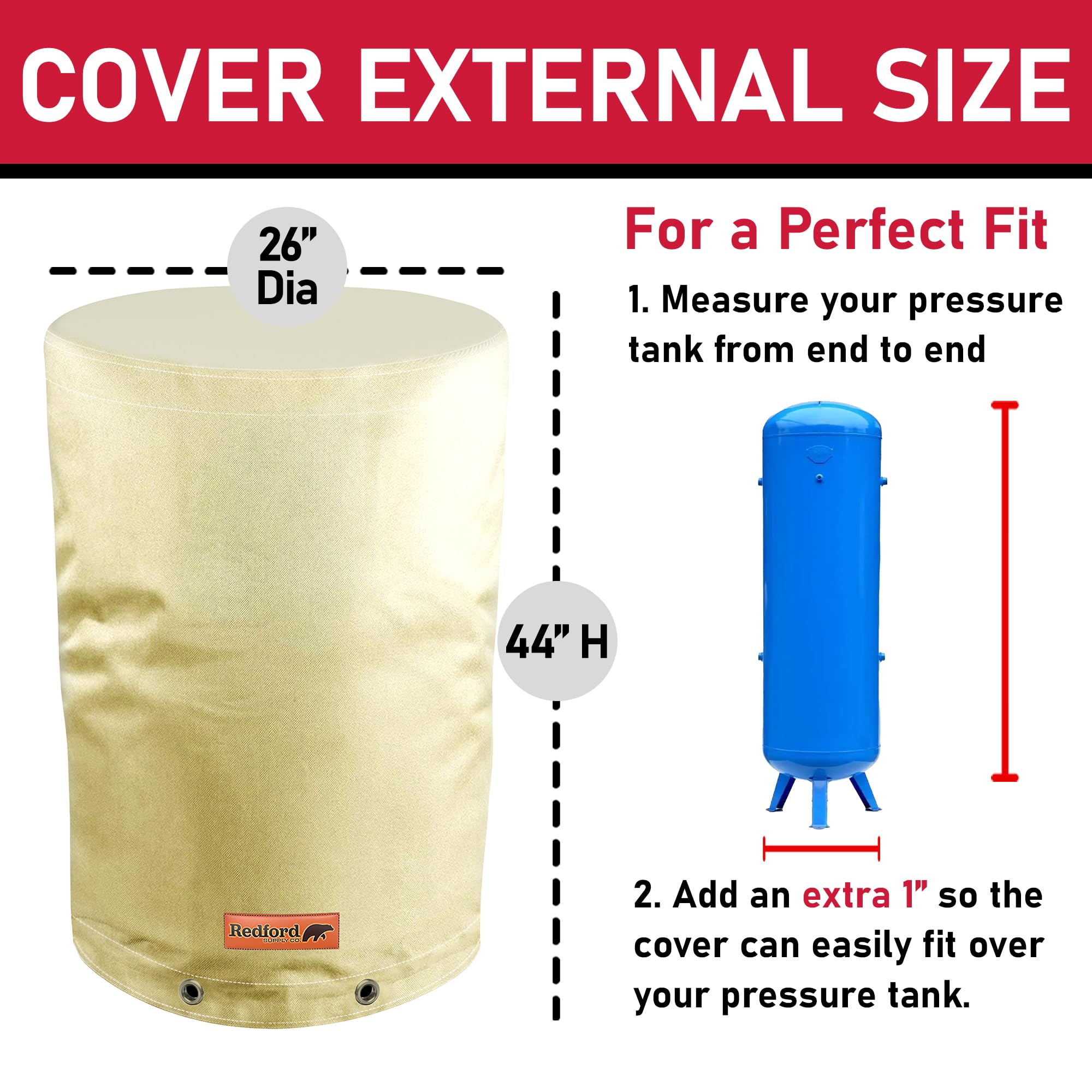 Redford Supply Co. Cold Snap (5°F) Round Water Pressure Tank Cover - Weatherproof & Insulated Winter Freeze Protection for Well Pumps - 26