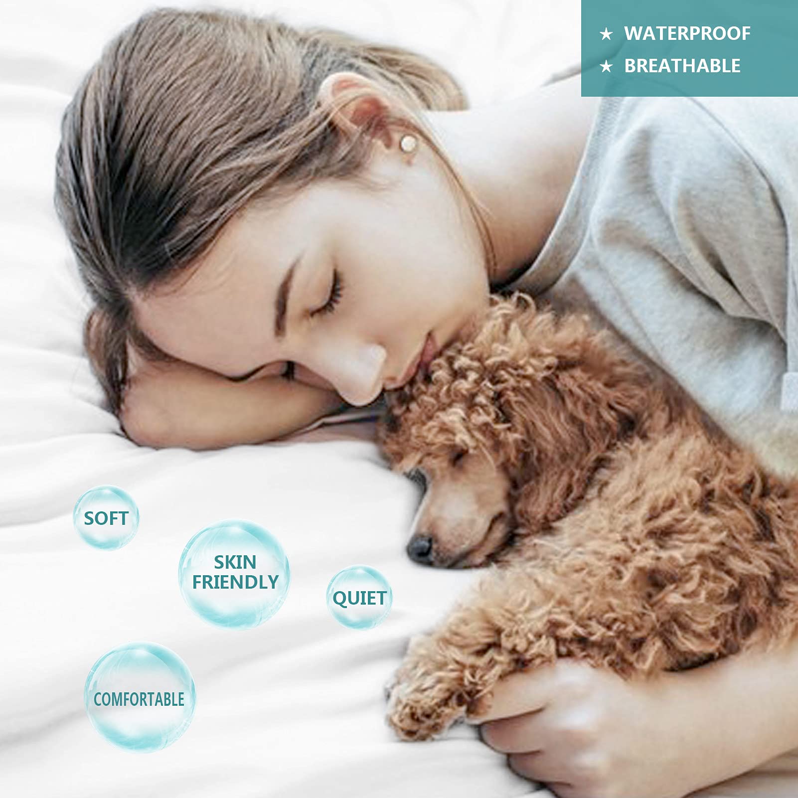 **King Size Waterproof Mattress Protector - Breathable, Noiseless, Deep Pocket (6-18