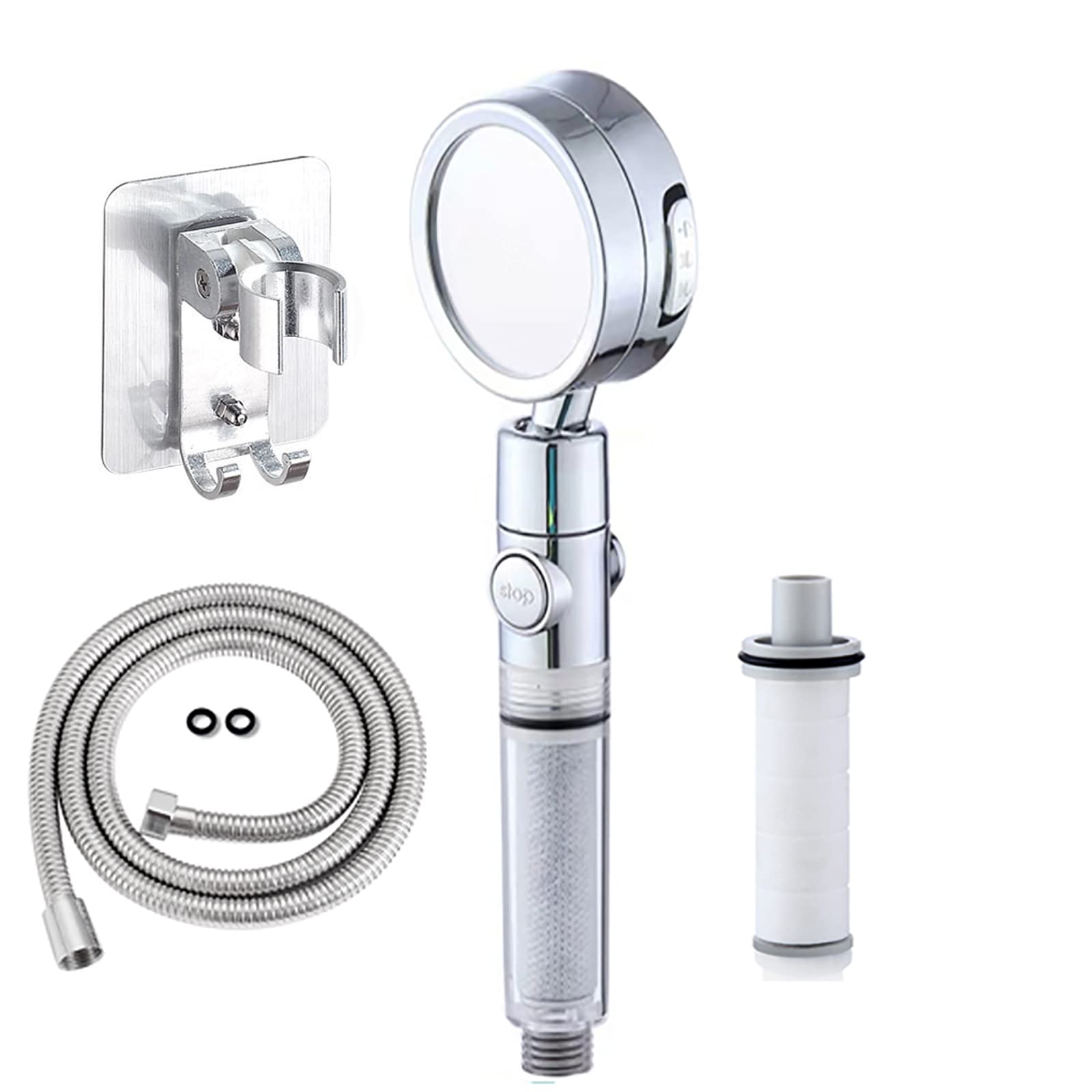 Premium Carbon Fiber Shower Head with Rotating Filter - High Pressure Universal Handheld Showerhead for Bathroom & Spa - Small Waist Transparent Design for Modern Homes