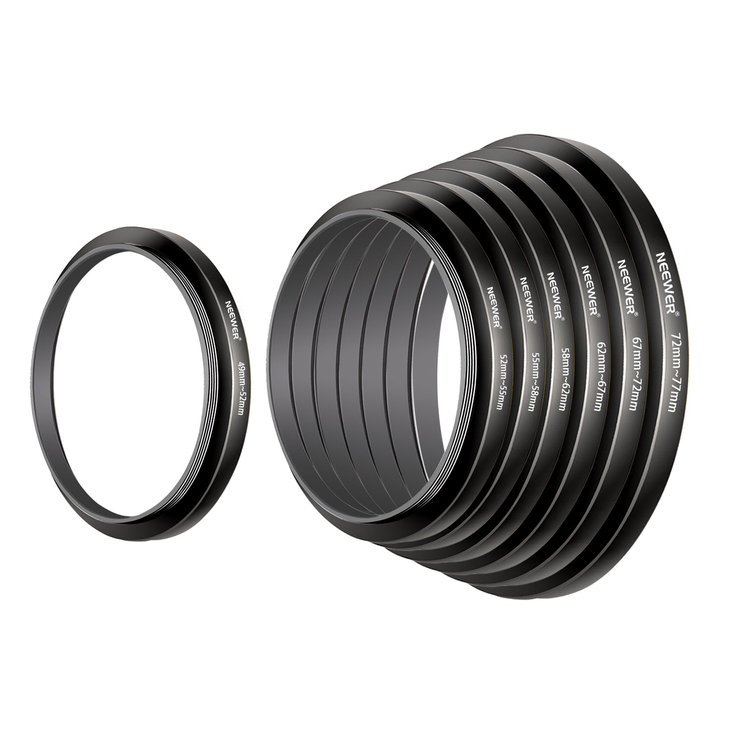 NEEWER 7-Piece Step-Up Lens Filter Adapter Rings Kit for DSLR & Mirrorless Cameras - Perfect for Photography, Videography & Outdoor Shooting