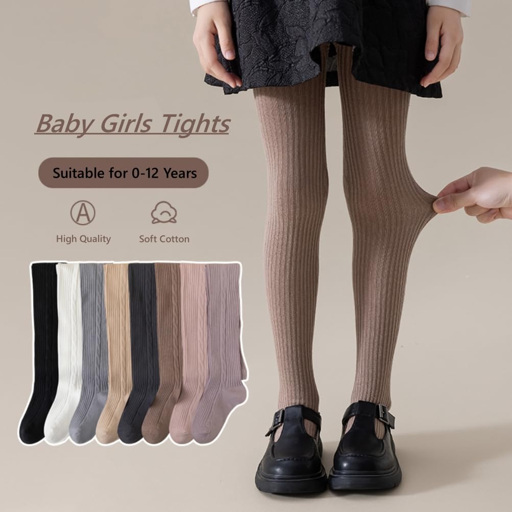 Bafeicao 3/4/5 Pack Baby Girls Cable Knit Tights - Soft Cotton Leggings & Stockings for Toddler Girls (1-5 Years) - Perfect for Winter, School, Playtime & Family Photos
