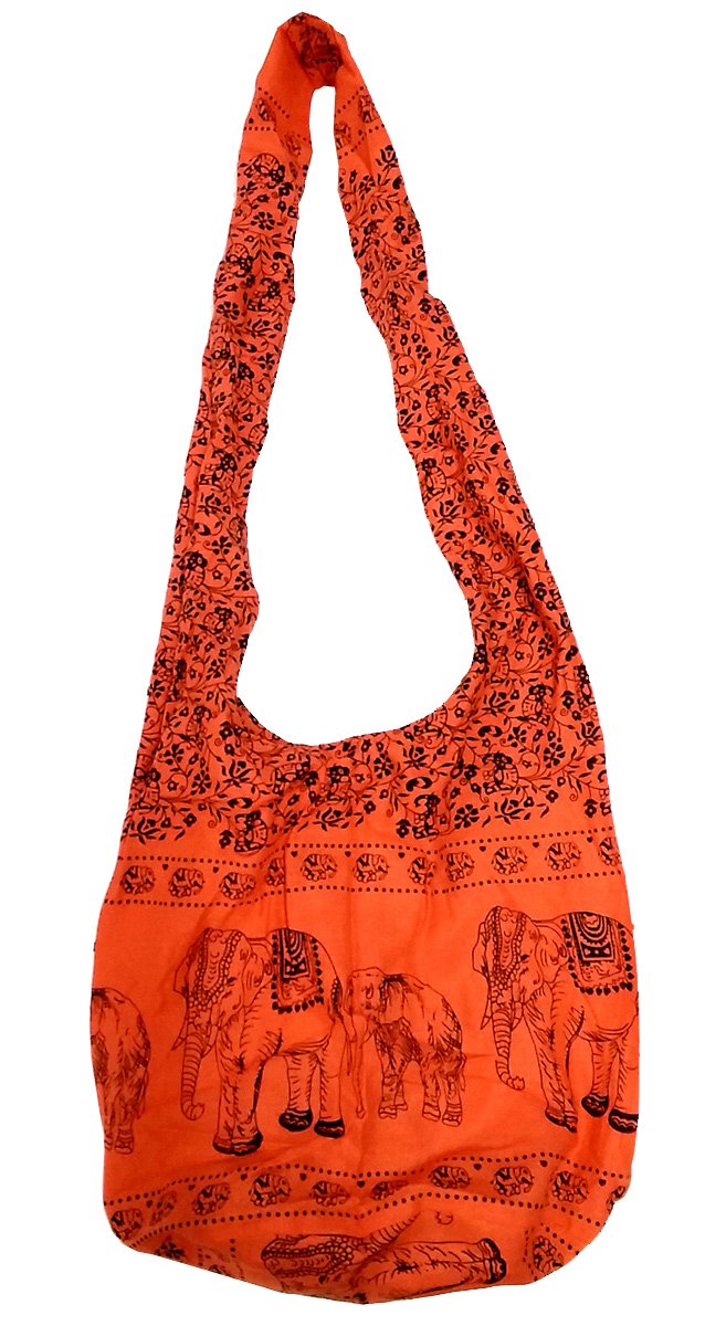 Stylish Sling Crossbody Bag with Thai Elephant Design - Top Zip Closure, Vibrant Orange Color - Perfect for Travel, Shopping & Daily Use
