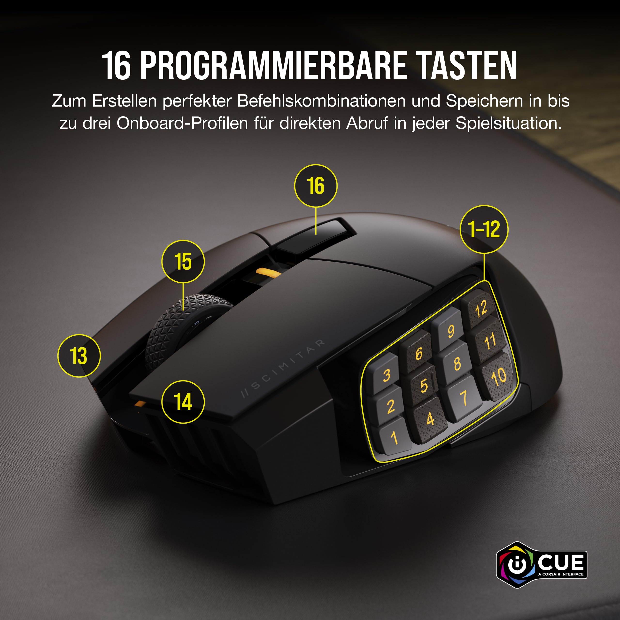 CORSAIR SCIMITAR ELITE WIRELESS MMO Gaming Mouse - 26,000 DPI Optical Sensor - 16 Programmable Buttons - Up to 150 Hours Battery Life - iCUE Software Compatible - RGB Lighting - Ergonomic Design for PC, PS5, PS4, Xbox - Black | Perfect for MMORPG, FPS, and Long Gaming Sessions