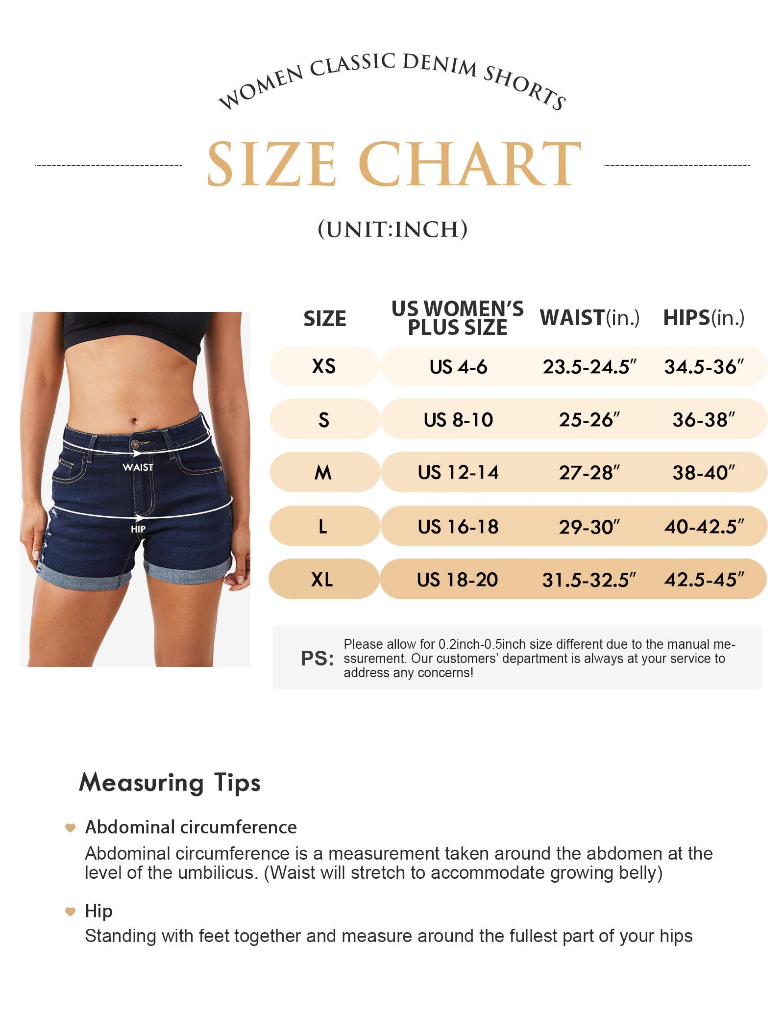 HOFISH Women's Stretchy Denim Shorts - Mid Waist Casual Jean Shorts with Fold Hem | Perfect for Summer Outfits, Beach Vacations & Casual Wear