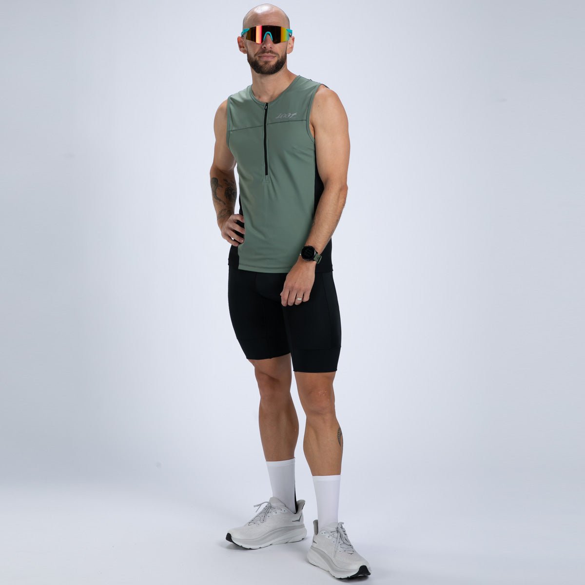 Men's Core Tri Tank - Army Green Workout Shirt for Gym, Running & Training - Breathable & Comfortable Athletic Top