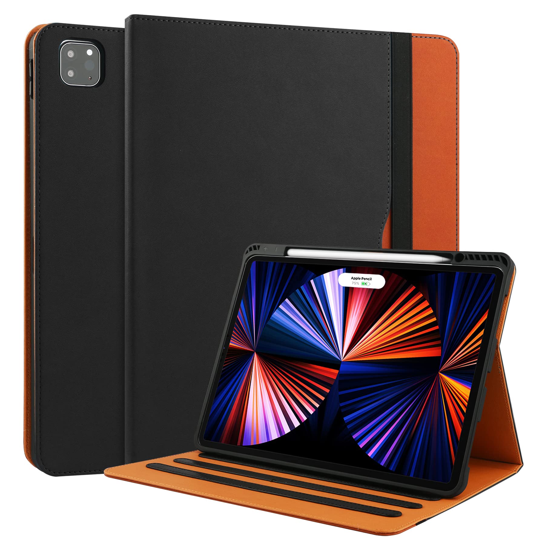 Premium iPad Pro 12.9 Case (6th/5th/4th/3rd Gen 2022-2018) with Pencil Holder - Slim Folio Stand Cover with Multiple Viewing Angles & Auto Sleep/Wake Function - Perfect for Work, Study & Travel - Available in Black & Brown