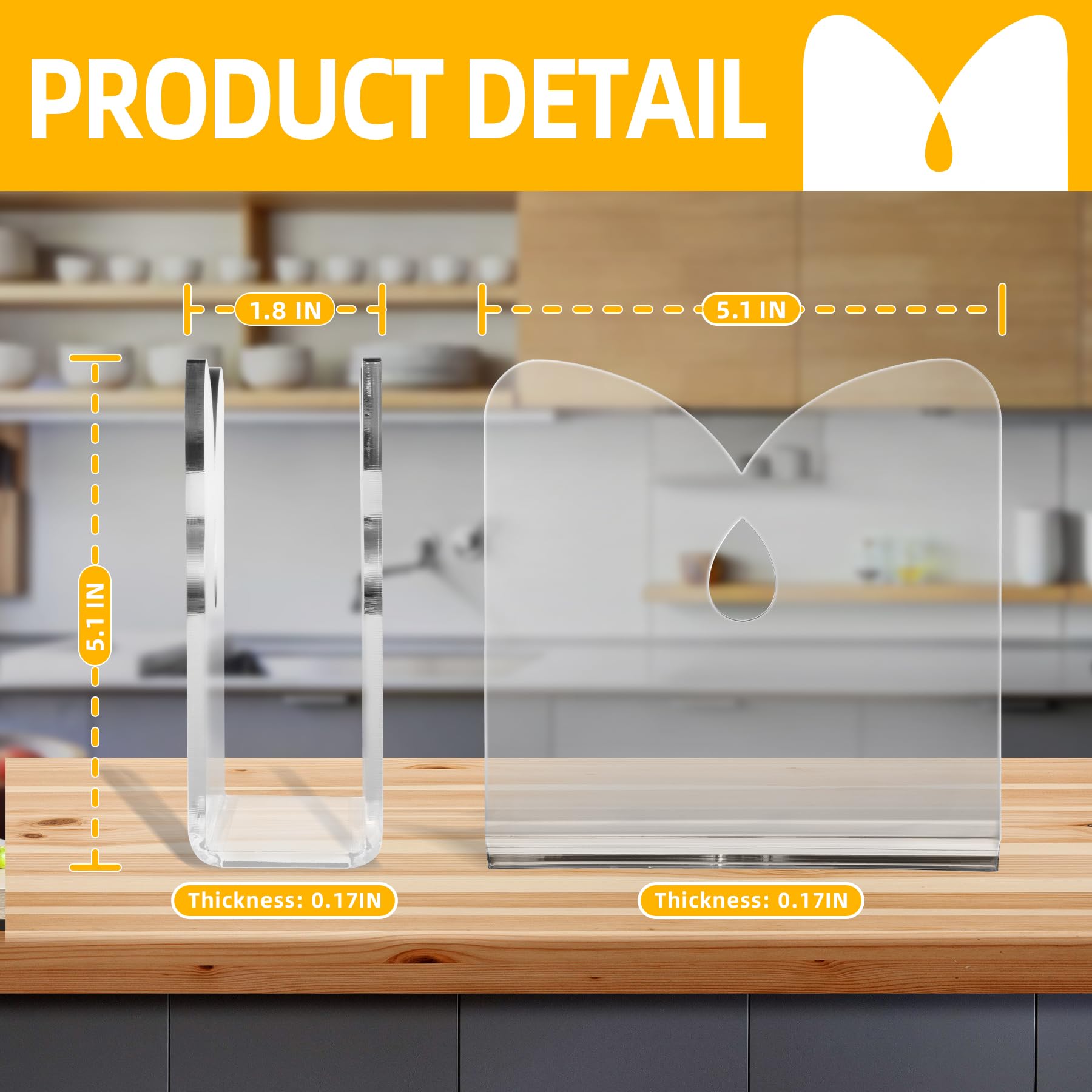 (2 Pack) Heavy Duty Clear Acrylic Napkin Holders - Modern Kitchen Tableware Organizer for Restaurants, Dining Rooms & Home Decor Accessories