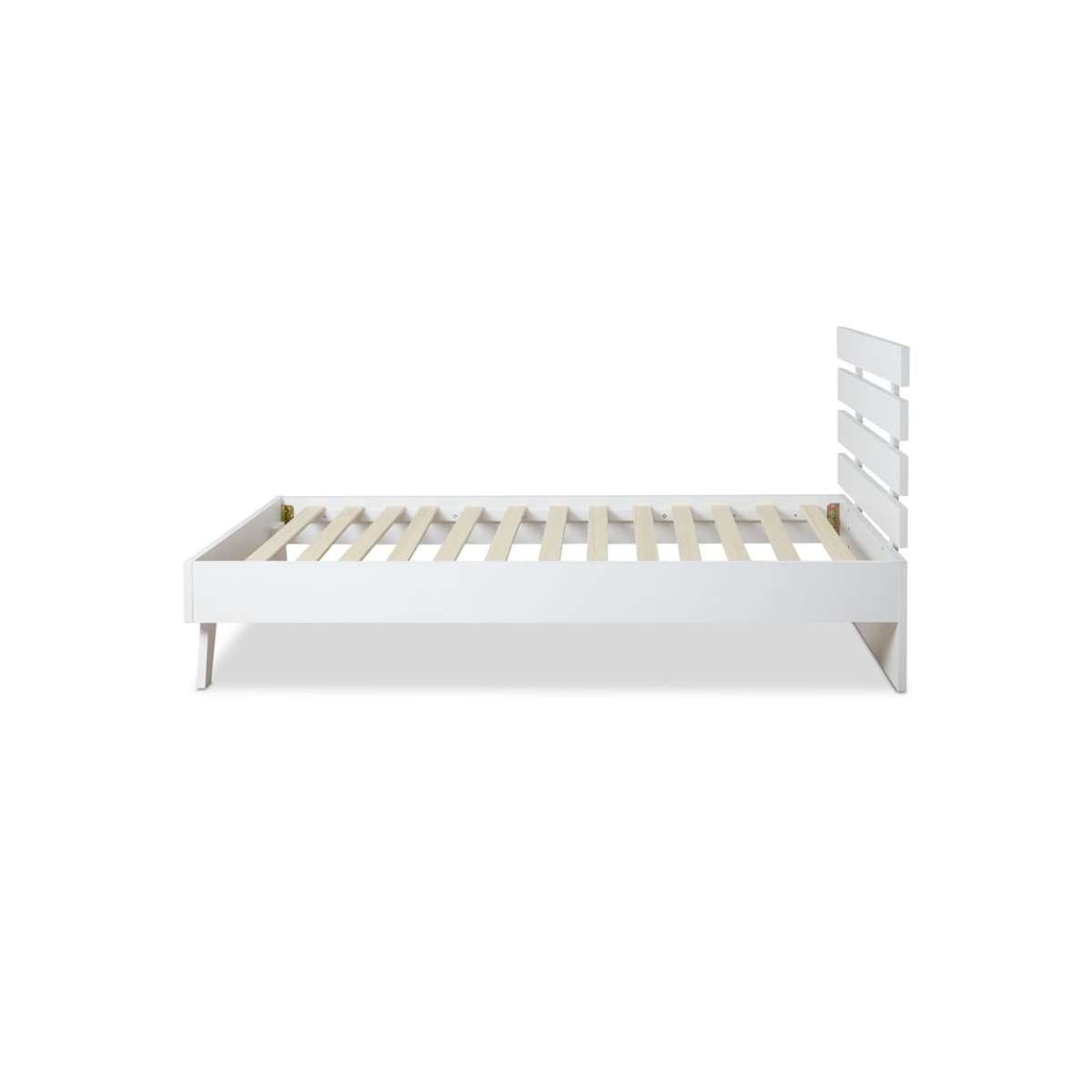 Soren King Single Bed Frame - White Wooden Platform Bed for Small Spaces, Guest Room, Dormitory, Studio Apartment | Modern Minimalist Design with Sturdy Support
