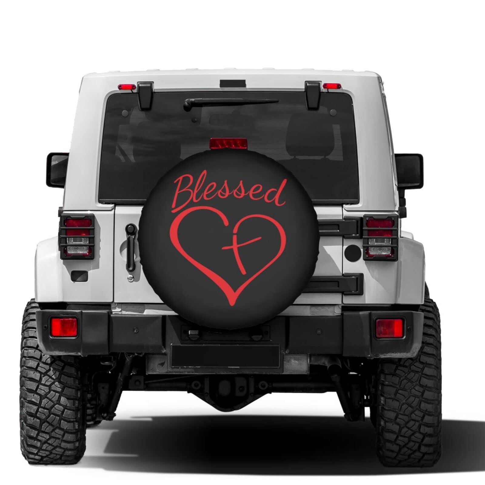 Blessed Heart with Cross Spare Tire Cover - 17 Inch Dustproof Wheel Protector for Trailers, RVs, SUVs & Vehicles | Perfect for Road Trips & Outdoor Adventures