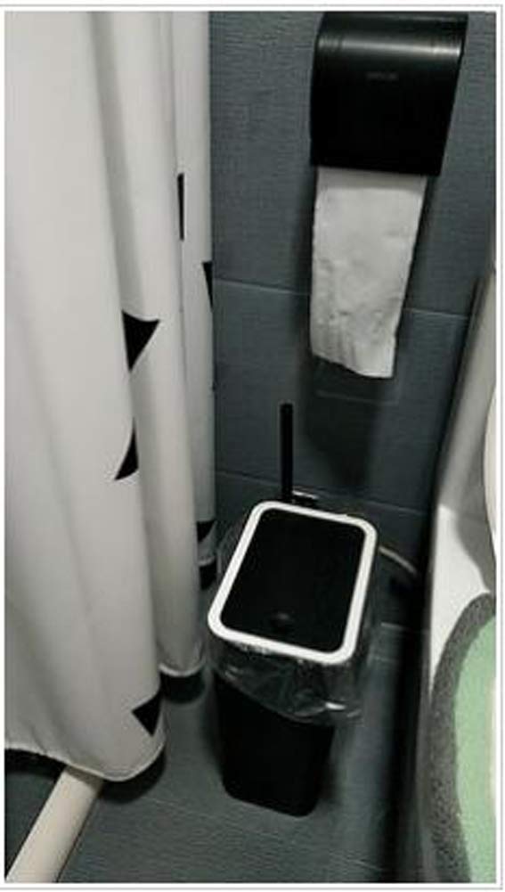 Hflove 13L Push-Button Plastic Trash Can - Black Bathroom Waste Bin with Lid | Ideal for Toilet, Office, Kitchen & Home Use