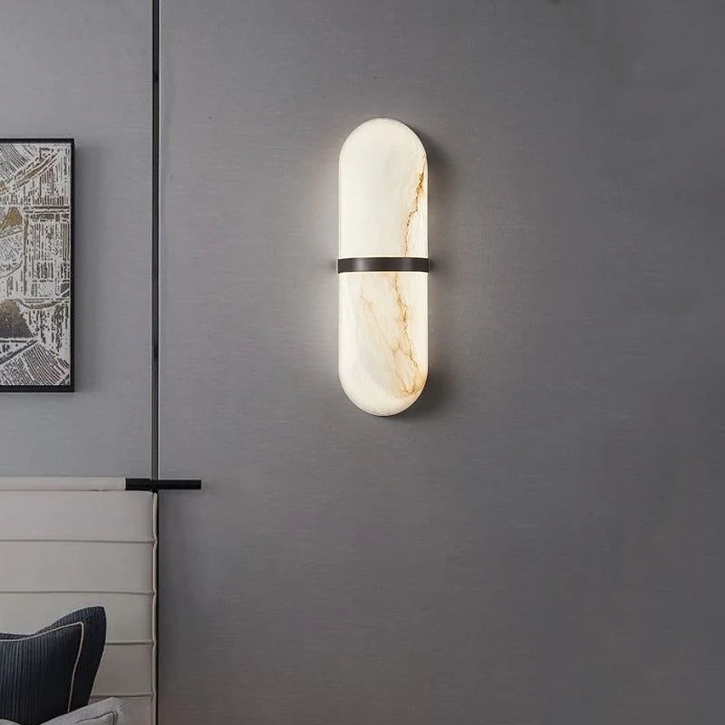Modern Semi Cylinder Marble Wall Sconce - Elegant LED Bedroom Lighting Fixture for Hallway, Living Room & Bathroom Decor