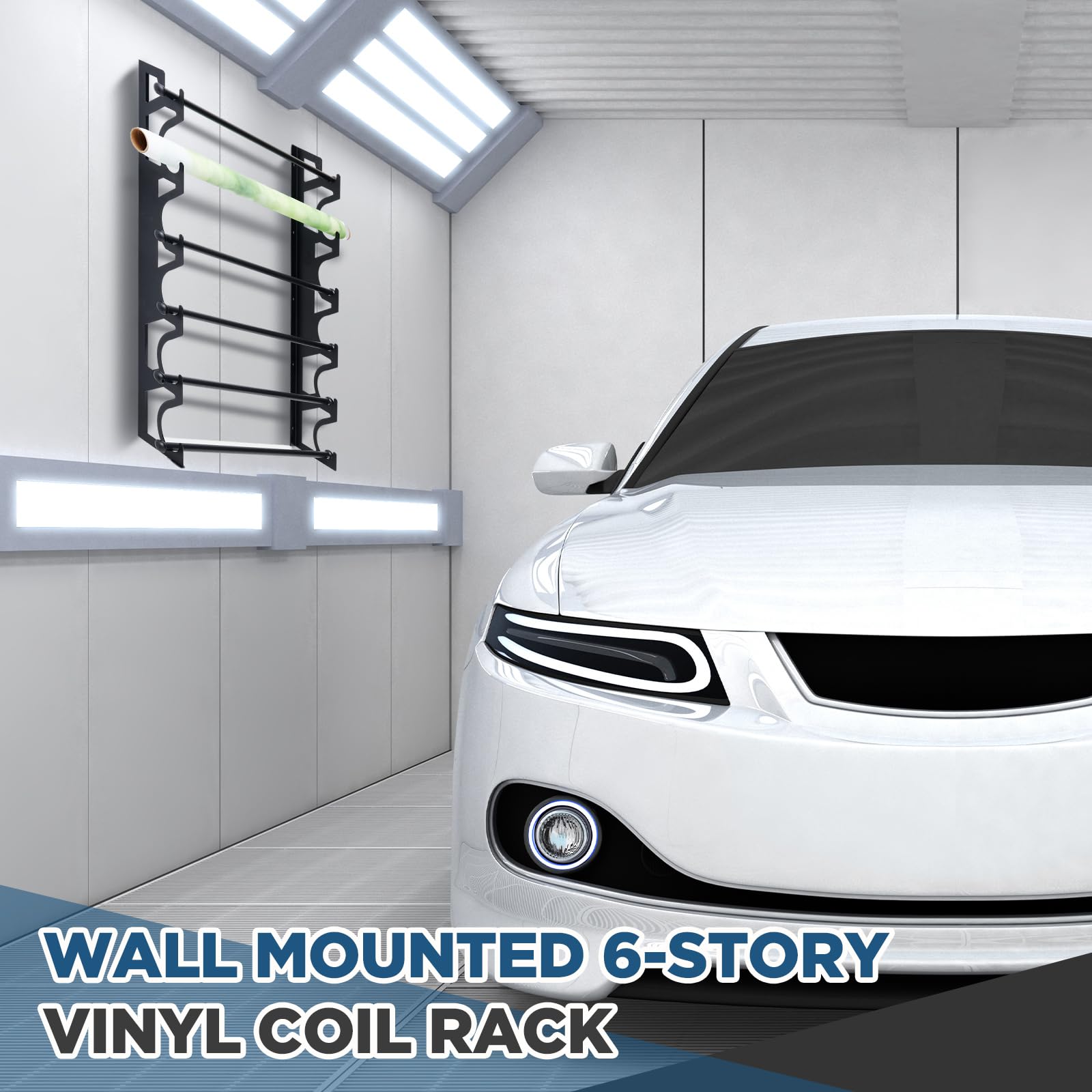 6 Roll Adjustable Metal Vinyl Roll Holder Wall Mount - Storage Rack for Car Wrap, Transfer Paper, Wallpaper & Window Film - Garage Workshop Organization Bracket (Ideal for Home, Office & Craft Rooms)