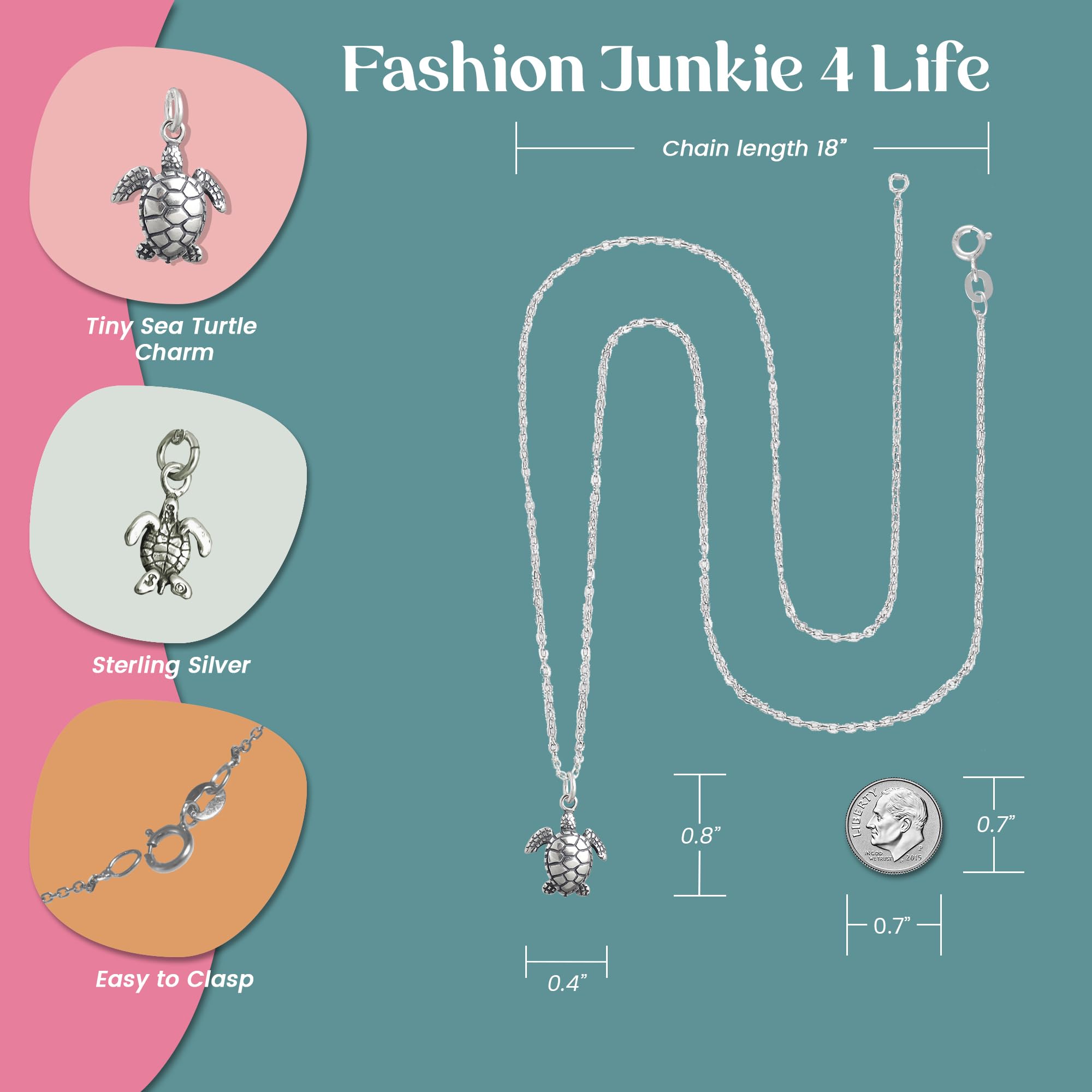 FashionJunkie4Life Dainty Turtle Charm Necklace for Women - Cute Animal Jewelry Gift for Her | Perfect for Casual Wear, Beach Outings & Everyday Accessories