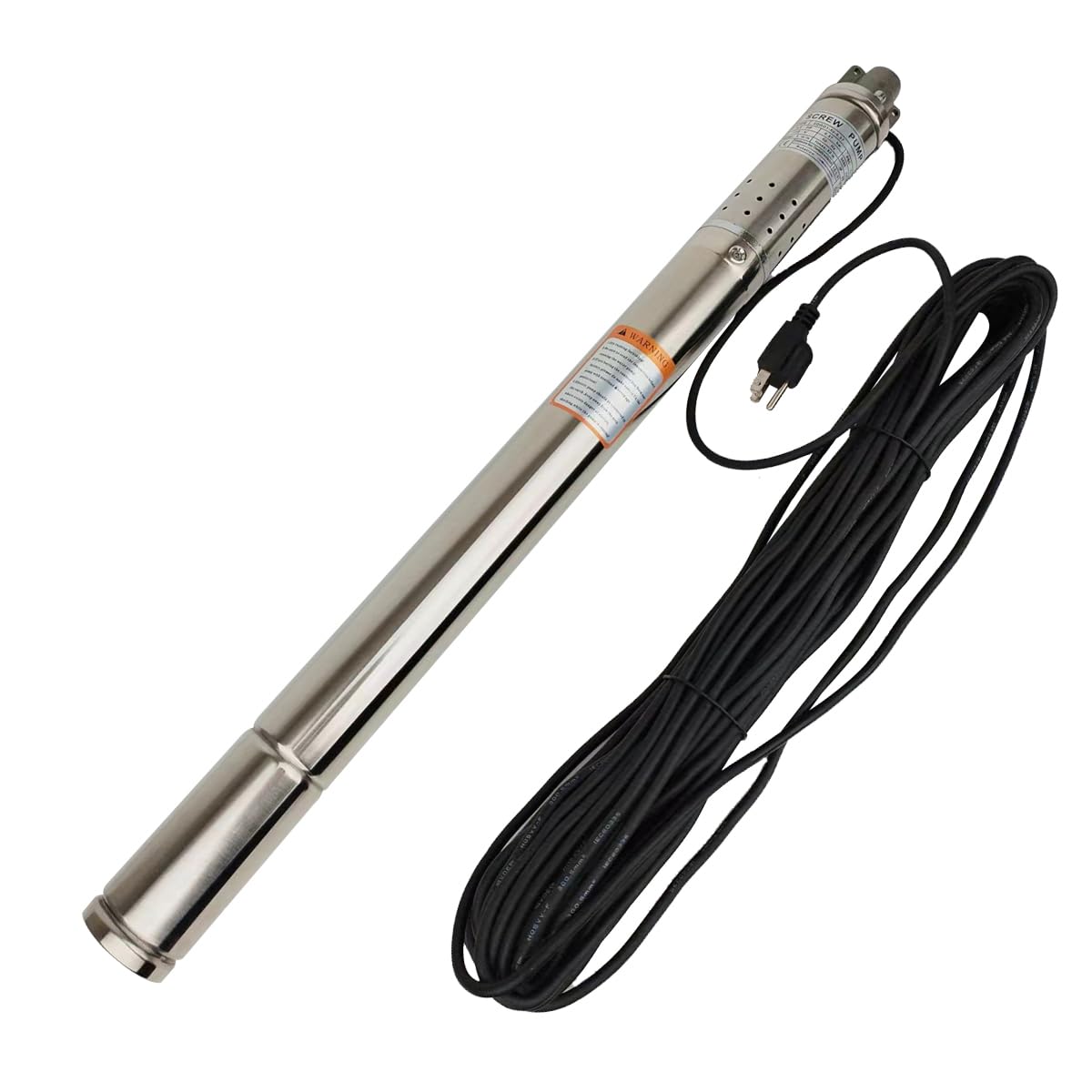 1/2HP 110V Stainless Steel Submersible Screw Pump - 4.4GPM Flow, 180FT Lift, 2 Inch Deep Well Pump with 0.5In SS Outlet for Industrial, Home & Garden Water Supply - Perfect for Irrigation, Livestock Watering & Residential Well Systems