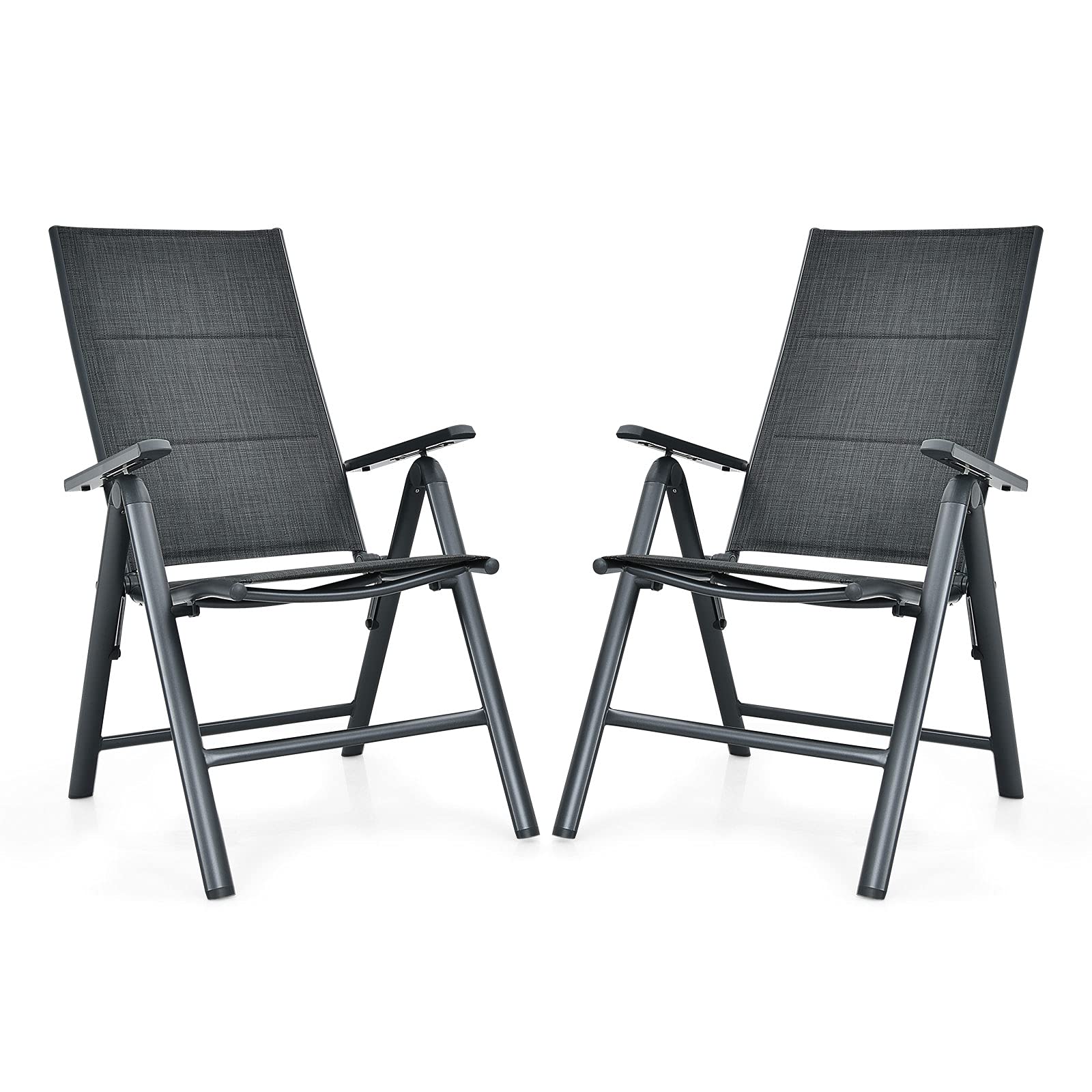 Giantex Set of 2 Adjustable Folding Patio Chairs with Padded Seat - 7-Position Reclining Outdoor Lounge Chairs, Durable Aluminum Frame & High Back Support for Poolside, Deck, Garden, and Balcony Relaxation - Gray