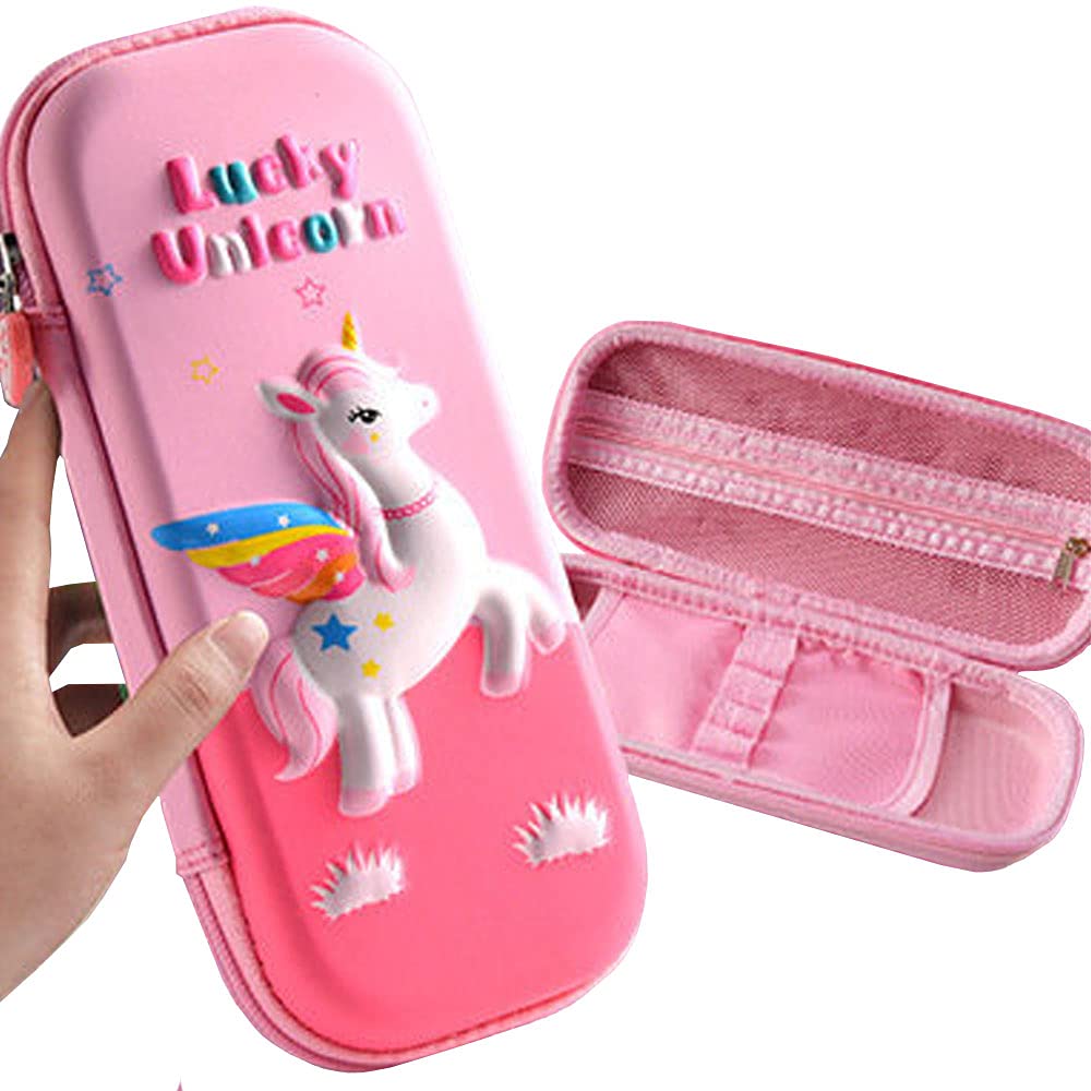 3D Cartoon Pencil Storage Box - Large Capacity Stationery Organizer for Boys and Girls (Pink Horse Design) - Perfect for School, Office & Home Desk Organization