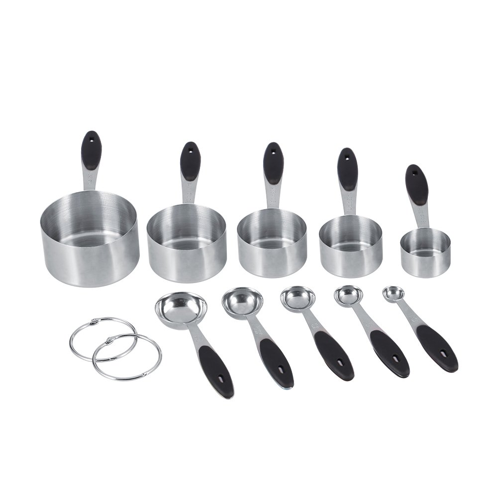 10-Piece Measuring Cups and Spoons Set with Ergonomic Silicone Handle - Precise Dry & Liquid Measuring for Baking, Cooking, and Meal Prep - Dishwasher Safe Kitchen Essentials